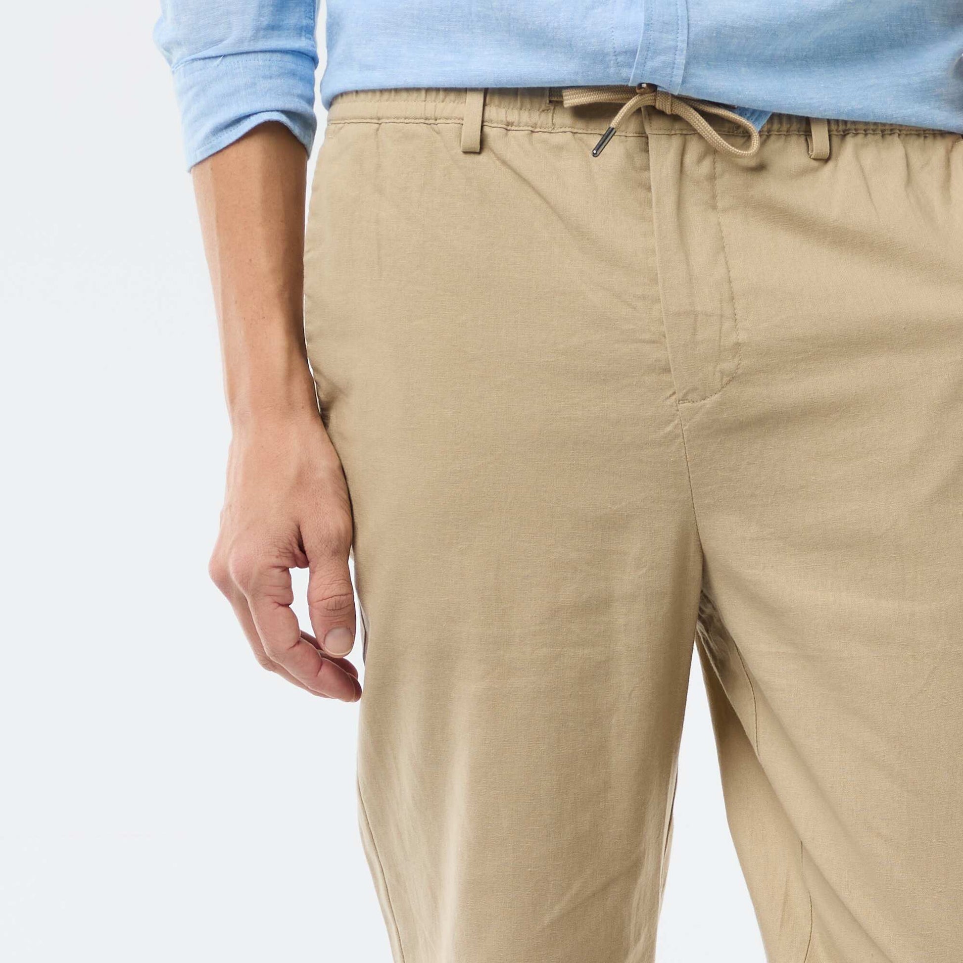 Pantalon chino regular en lin mélangé BEIGE