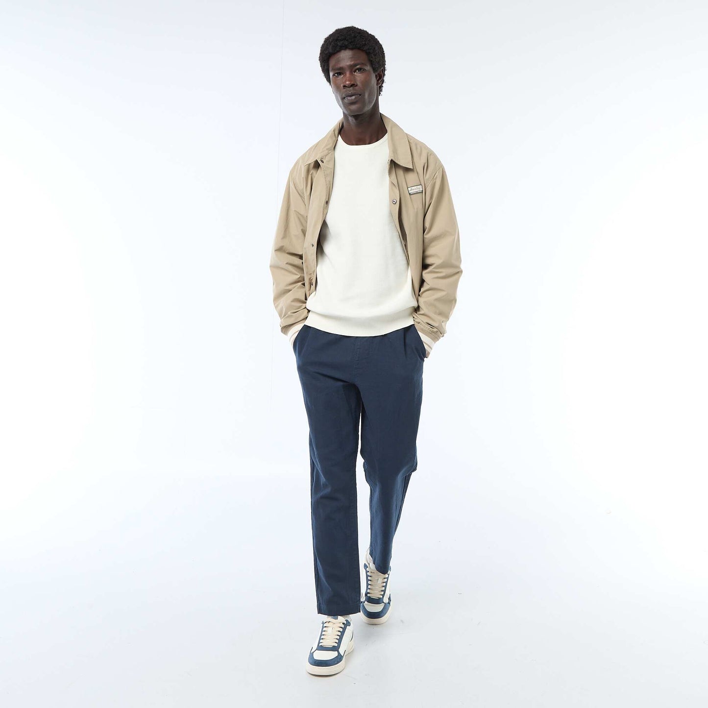 Pantalon droit à taille élastiquée BLEU MARINE