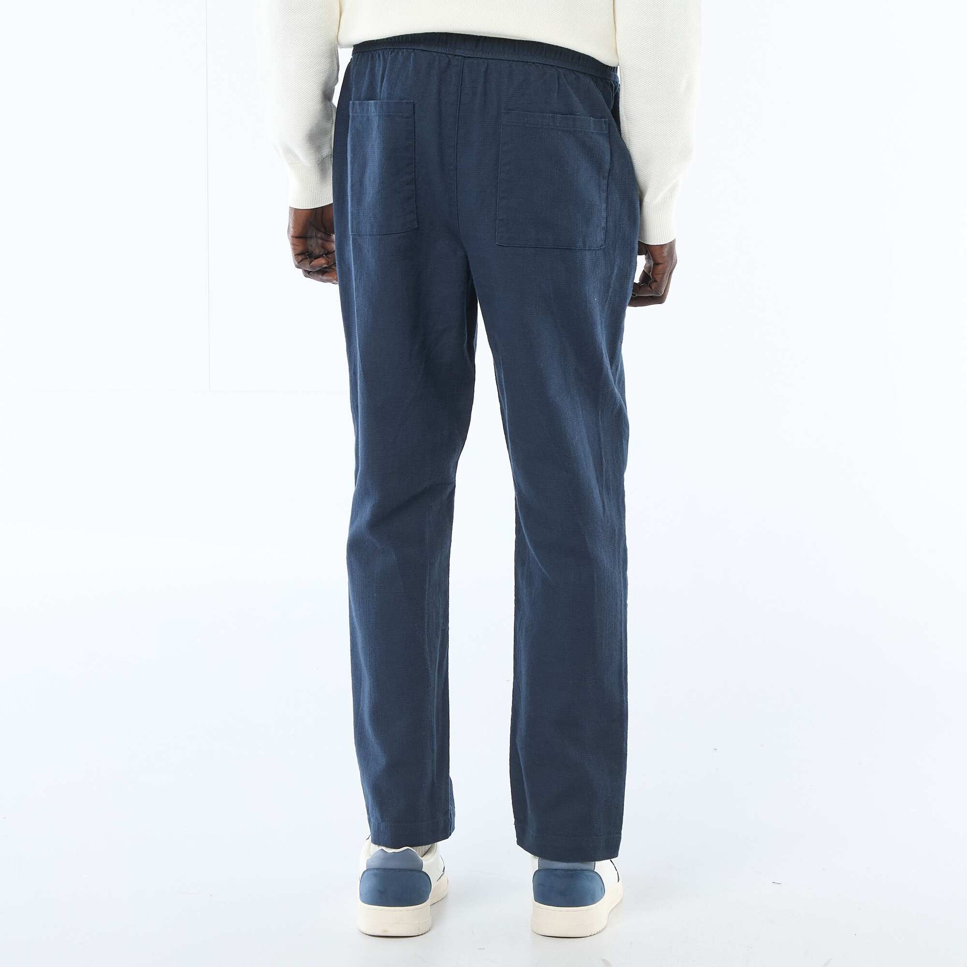Pantalon droit à taille élastiquée BLEU MARINE