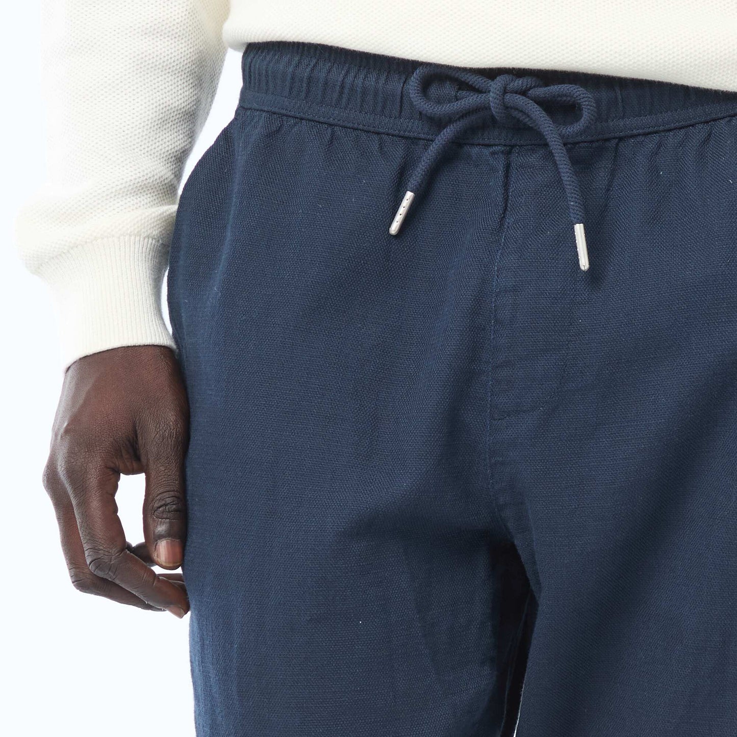 Pantalon droit à taille élastiquée BLEU MARINE