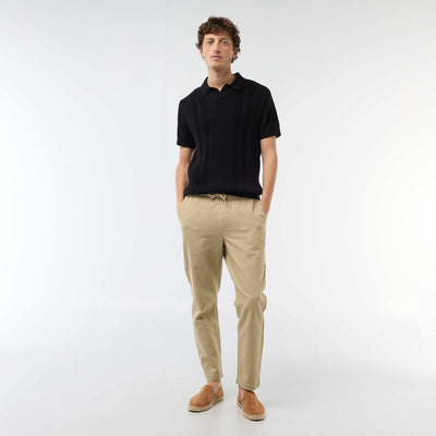 Pantalon droit à taille élastiquée BEIGE