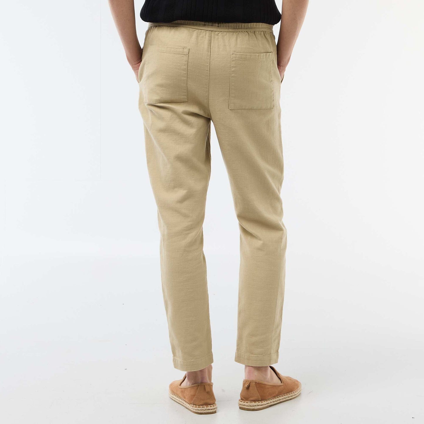 Pantalon droit à taille élastiquée BEIGE