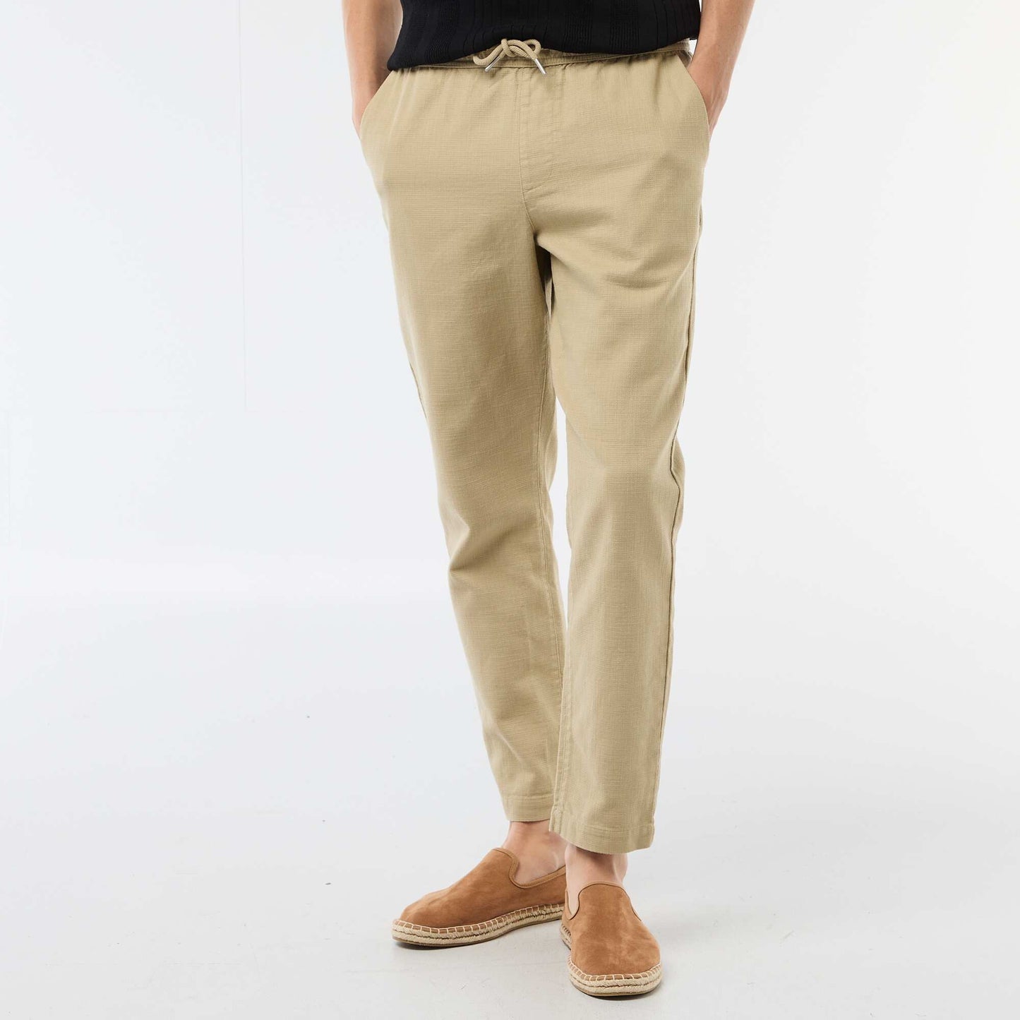 Pantalon droit à taille élastiquée BEIGE