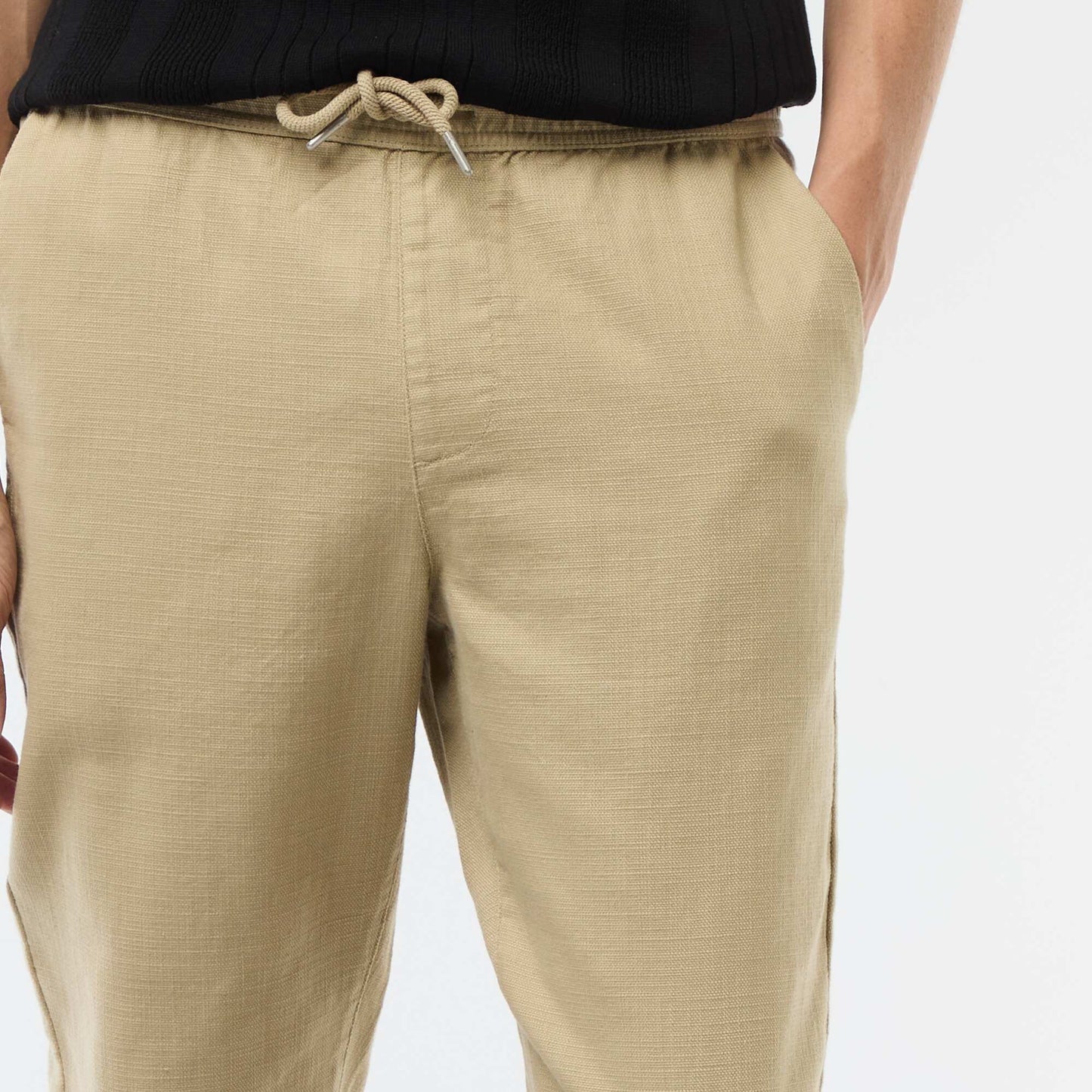 Pantalon droit à taille élastiquée BEIGE