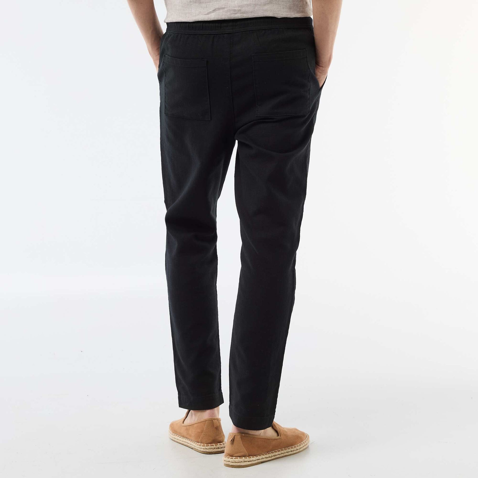 Pantalon droit à taille élastiquée NOIR