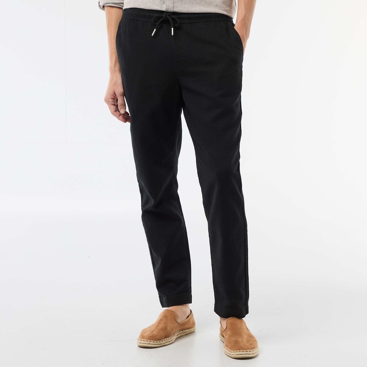 Pantalon droit à taille élastiquée NOIR