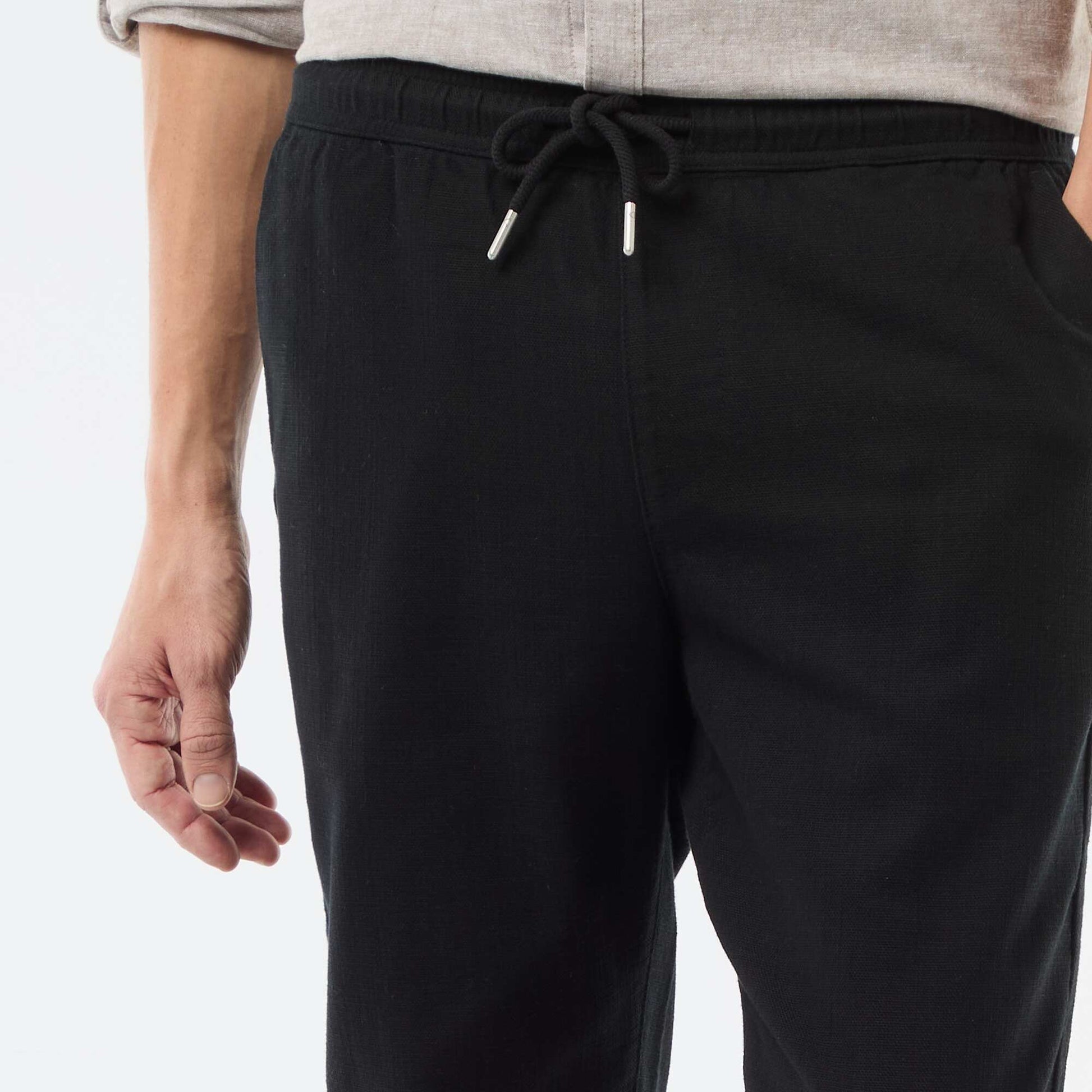 Pantalon droit à taille élastiquée NOIR