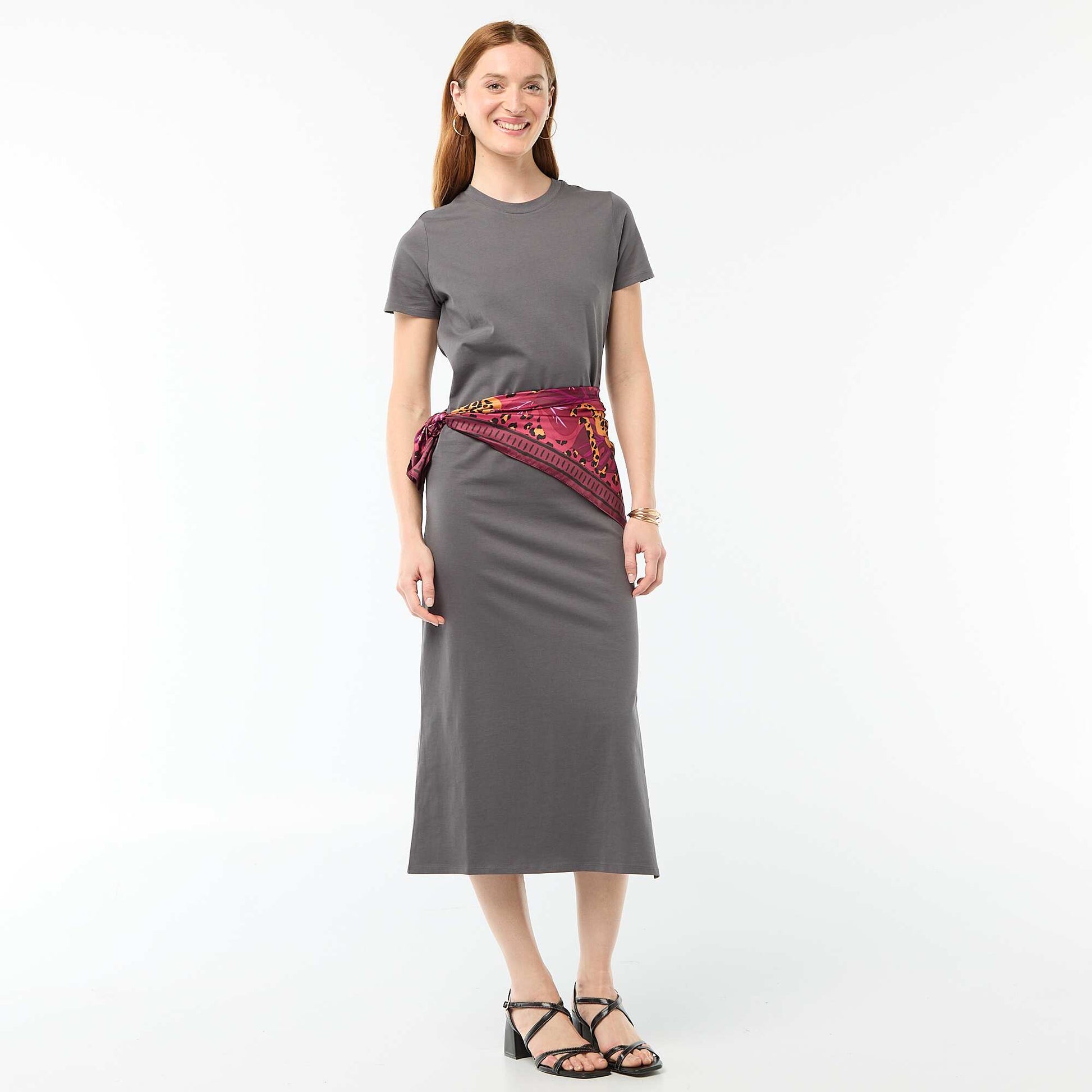 Robe longue en jersey manches courtes GRIS