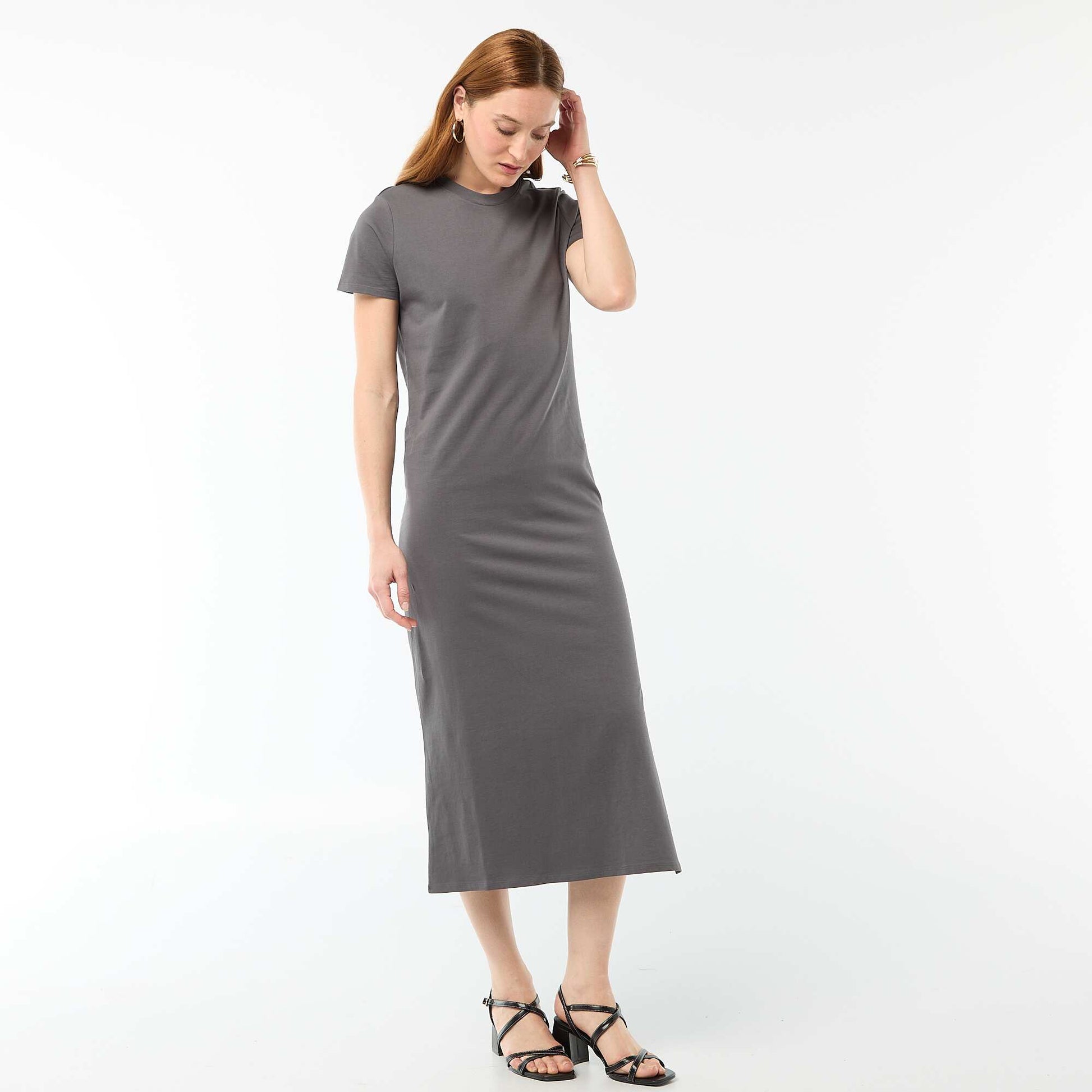 Robe longue en jersey manches courtes GRIS