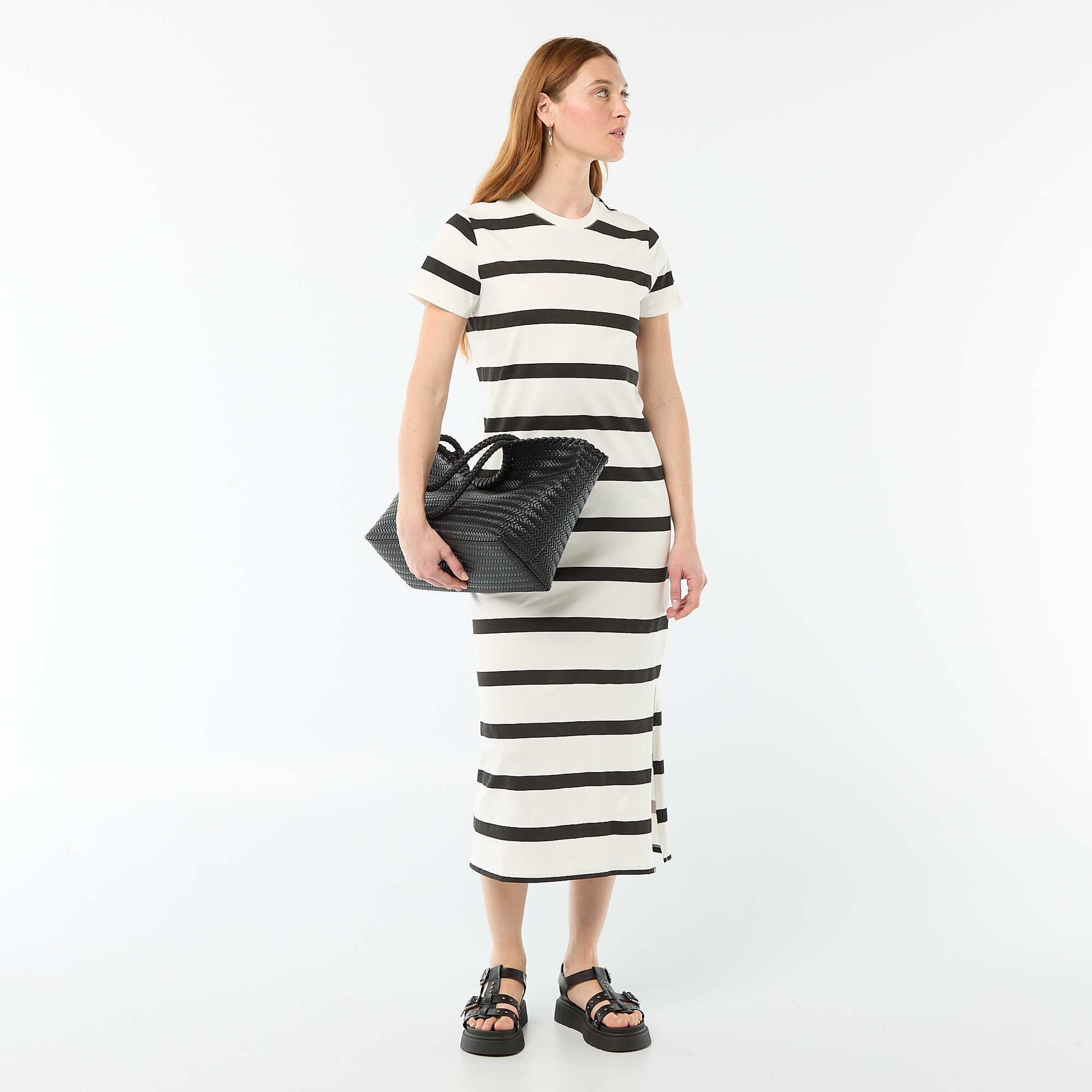 Robe longue en jersey manches courtes BLANC