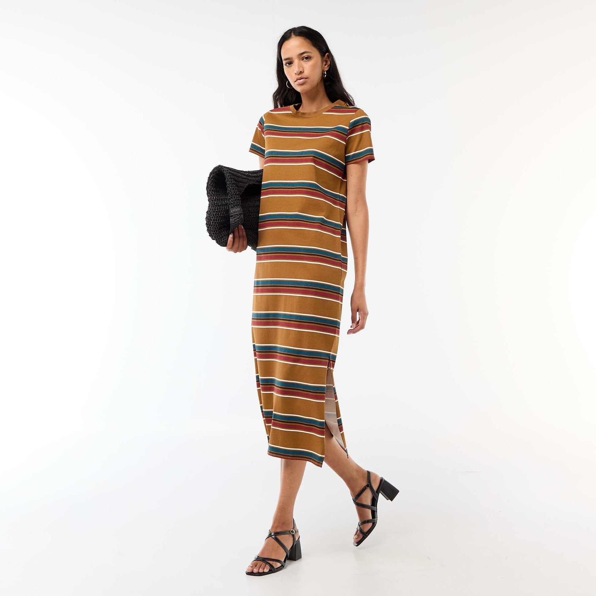 Robe longue en jersey manches courtes MARRON