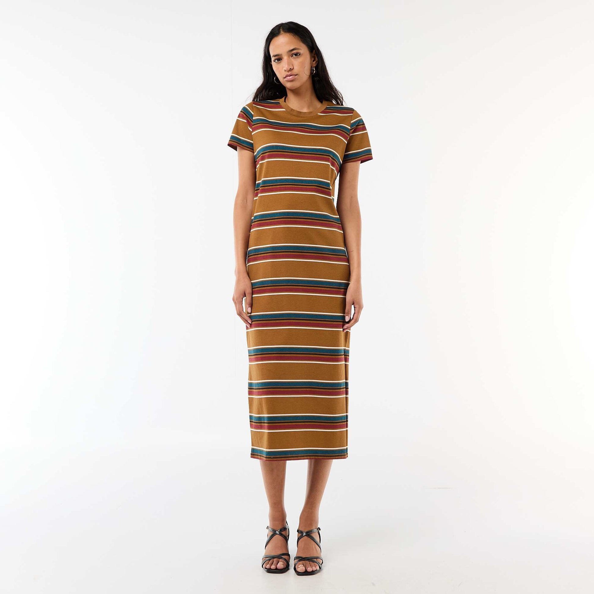 Robe longue en jersey manches courtes MARRON