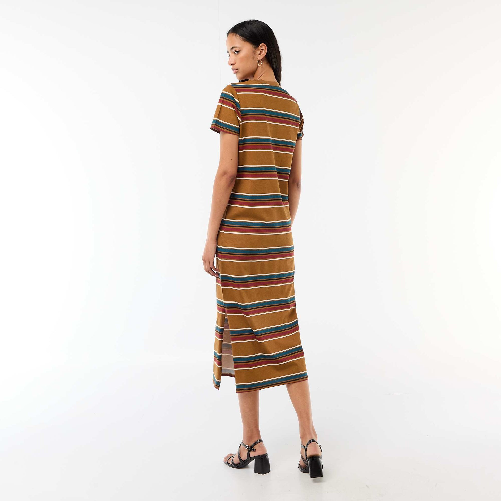 Robe longue en jersey manches courtes MARRON