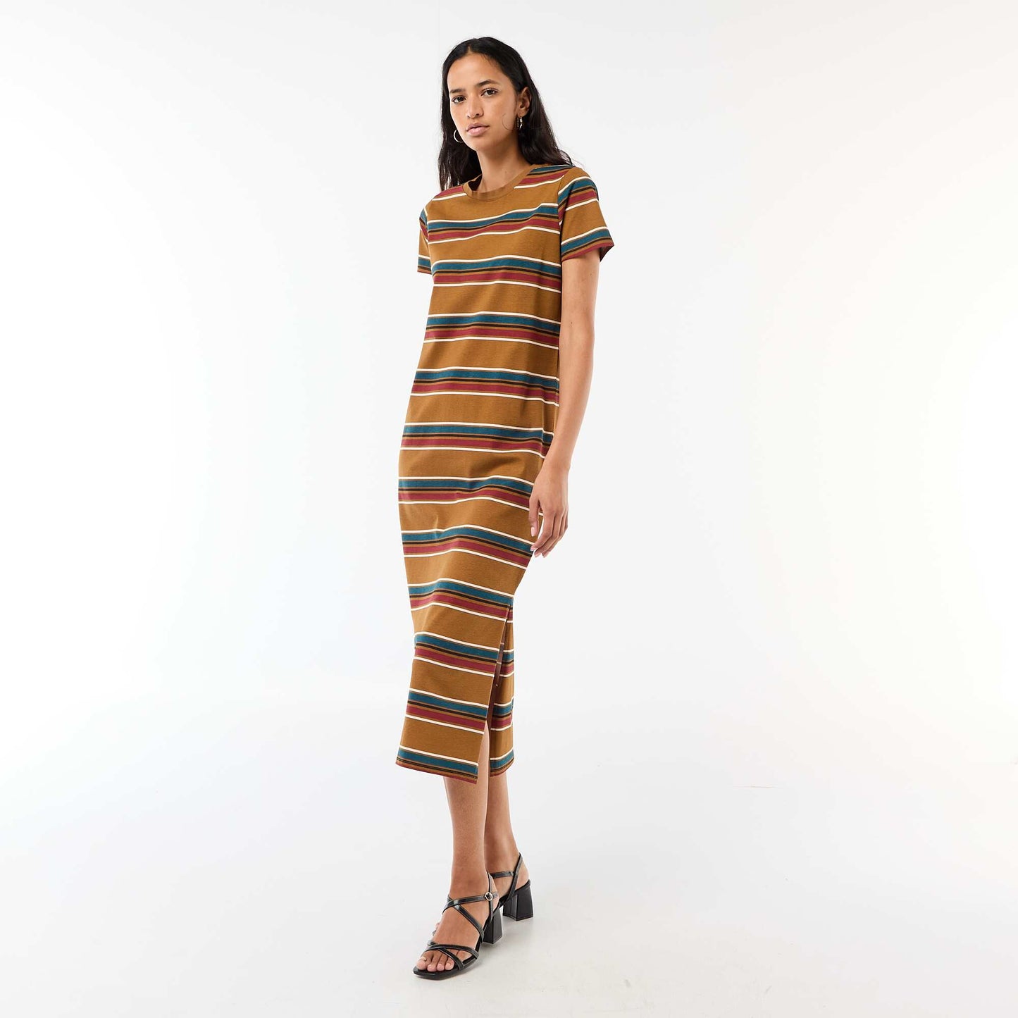 Robe longue en jersey manches courtes MARRON