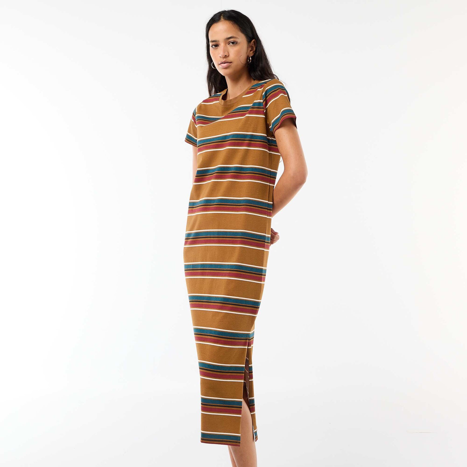 Robe longue en jersey manches courtes MARRON