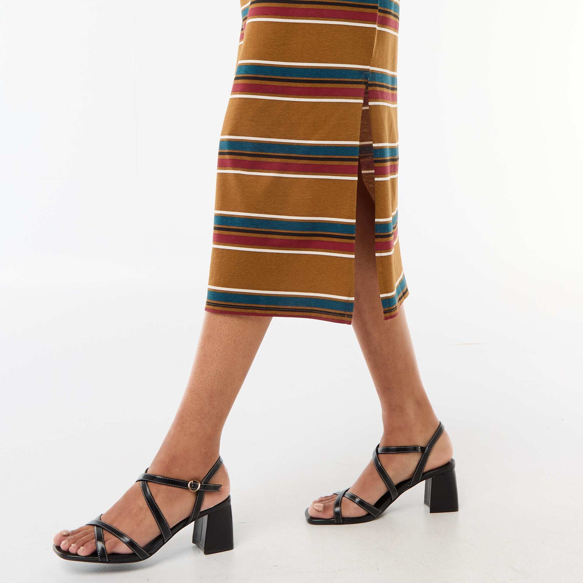 Robe longue en jersey manches courtes MARRON