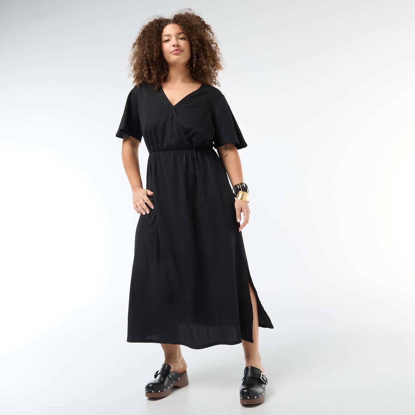 Robe longue coupe portefeuille NOIR