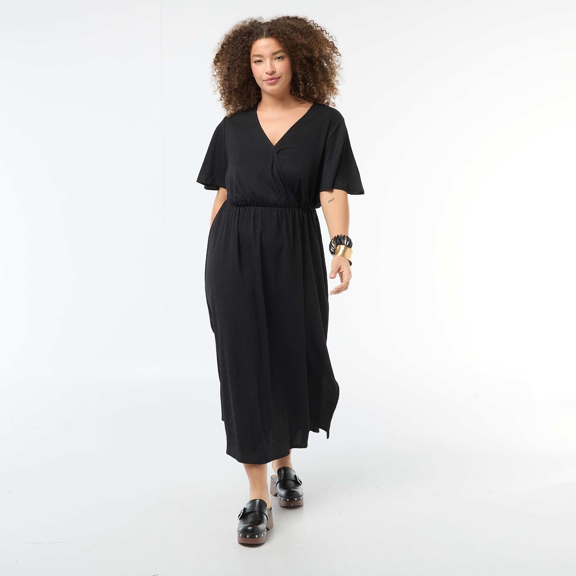 Robe longue coupe portefeuille NOIR