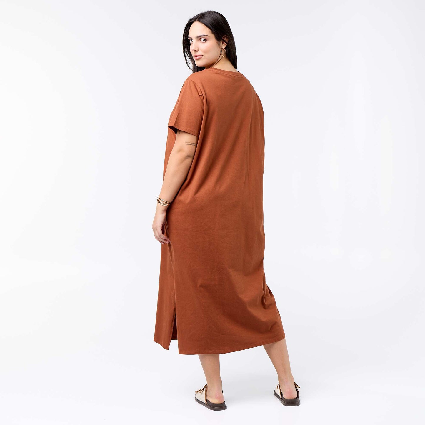 Robe t-shirt longue unie MARRON
