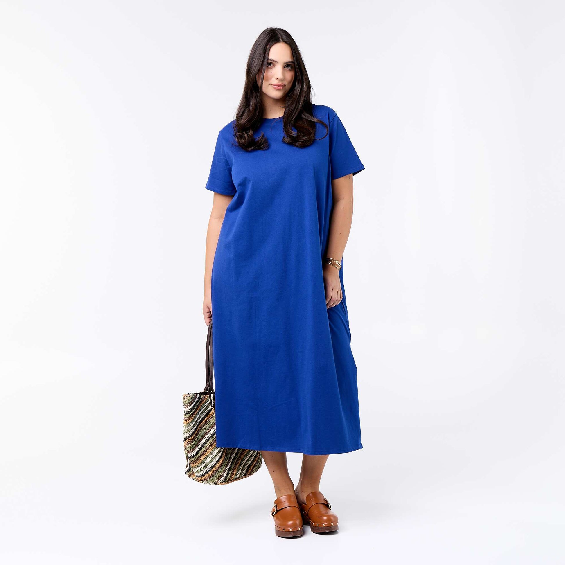 Robe t-shirt longue unie BLEU