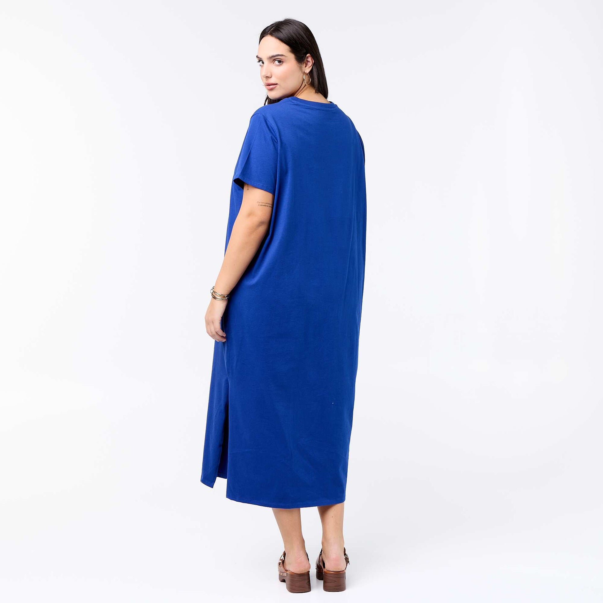 Robe t-shirt longue unie BLEU