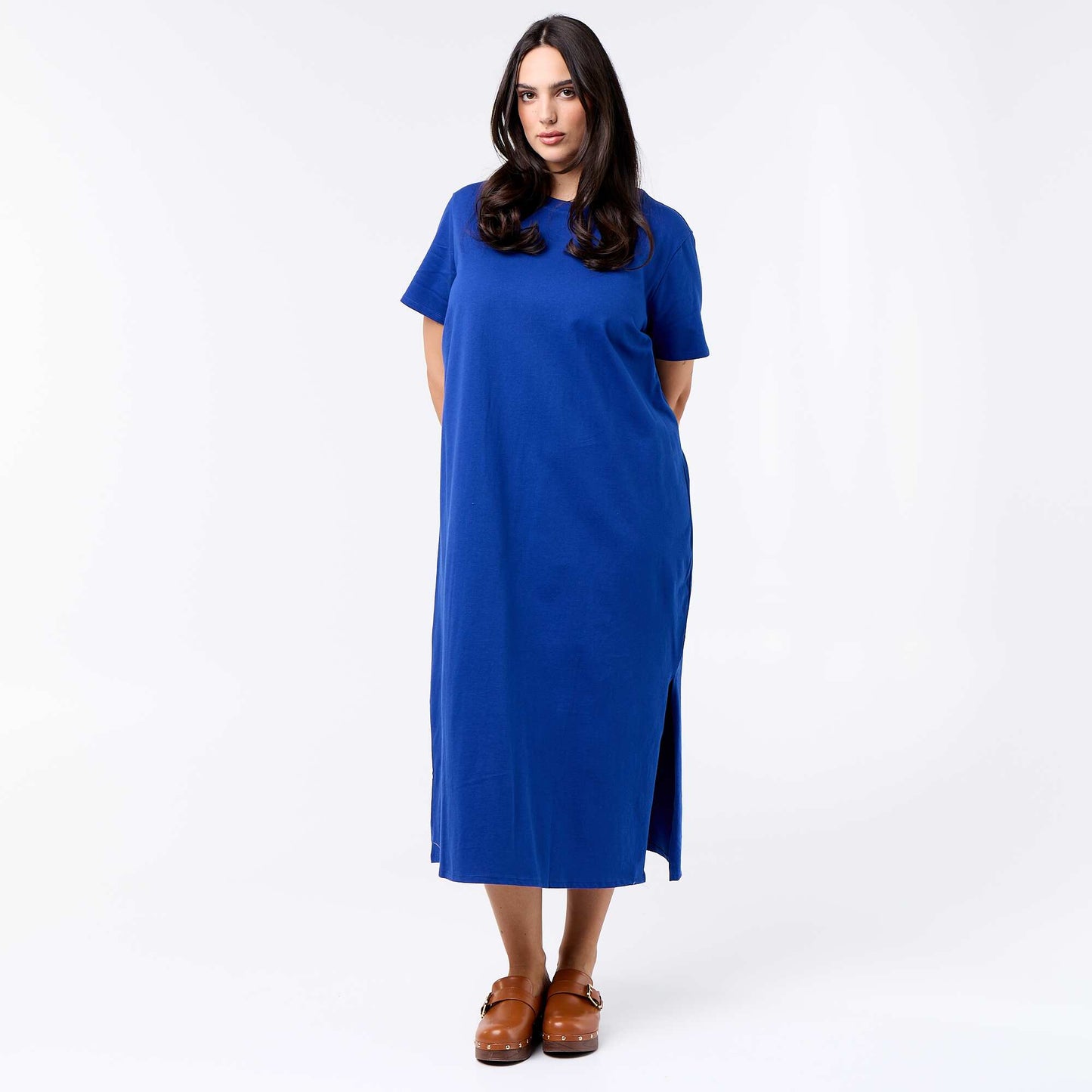 Robe t-shirt longue unie BLEU