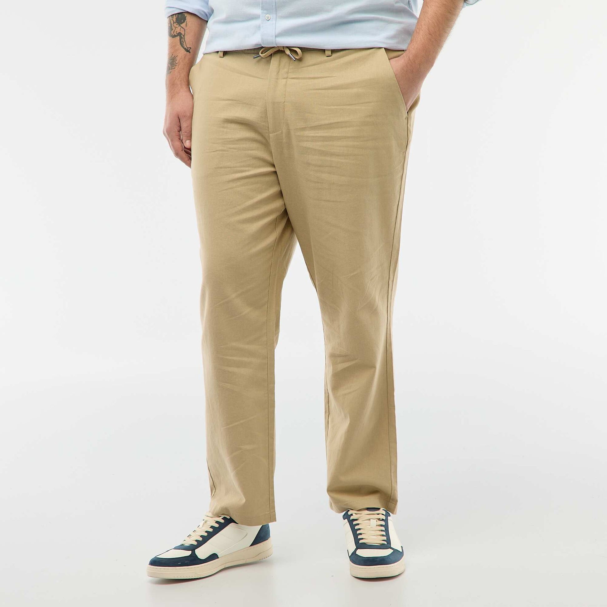 Pantalon droit en lin mélangé BEIGE