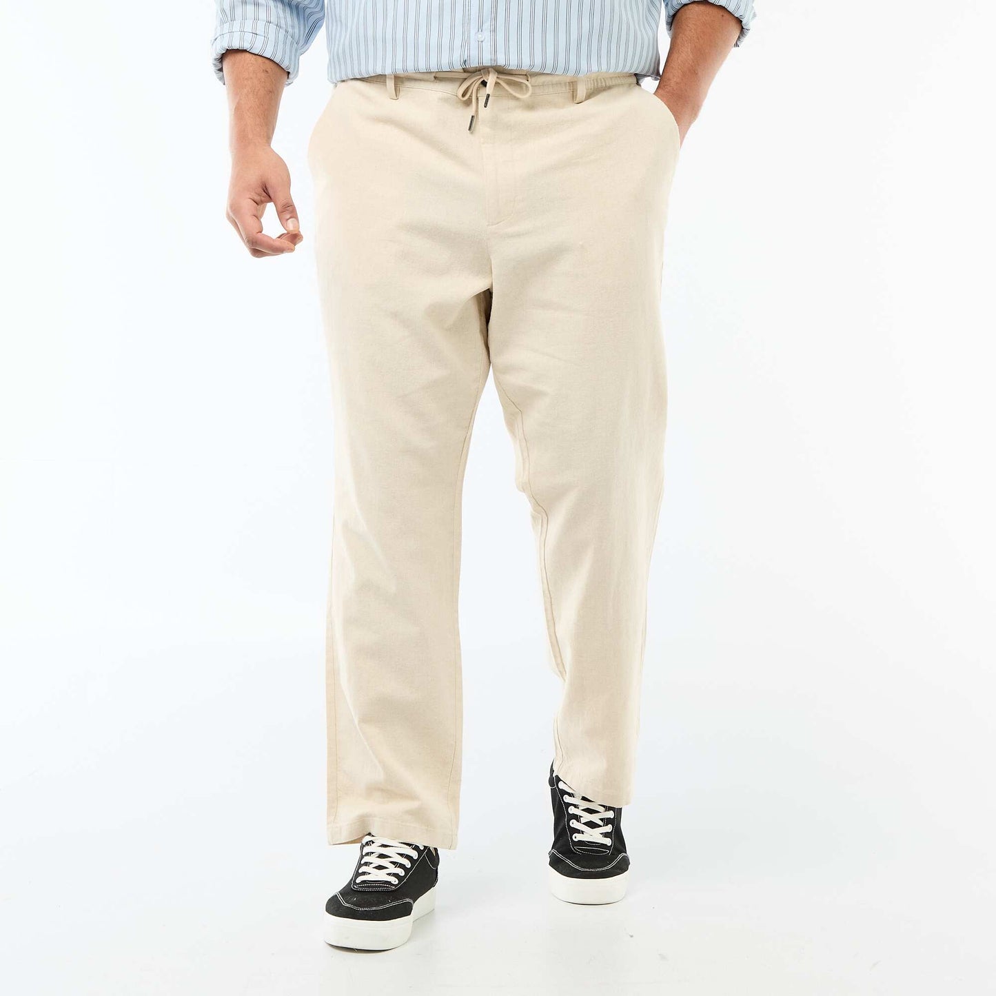 Pantalon droit en lin mélangé BLANC