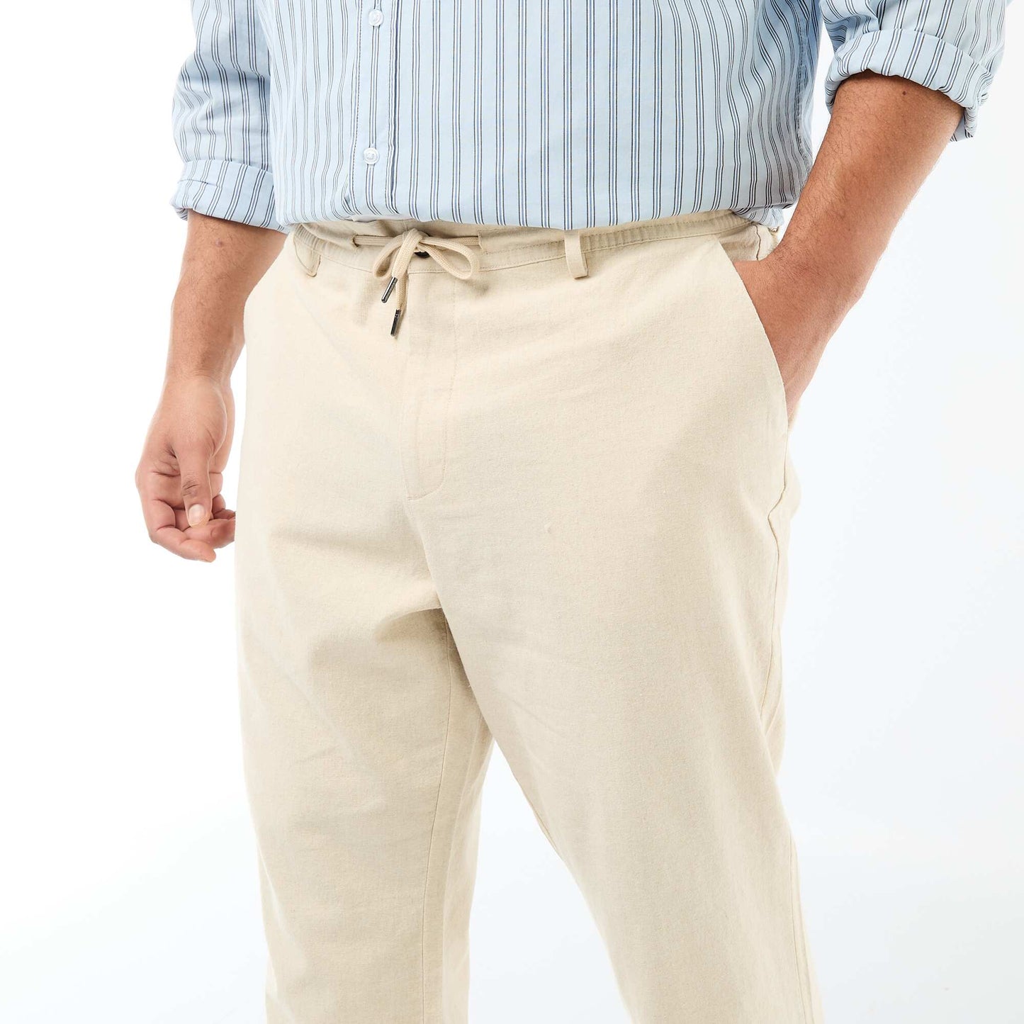 Pantalon droit en lin mélangé BLANC
