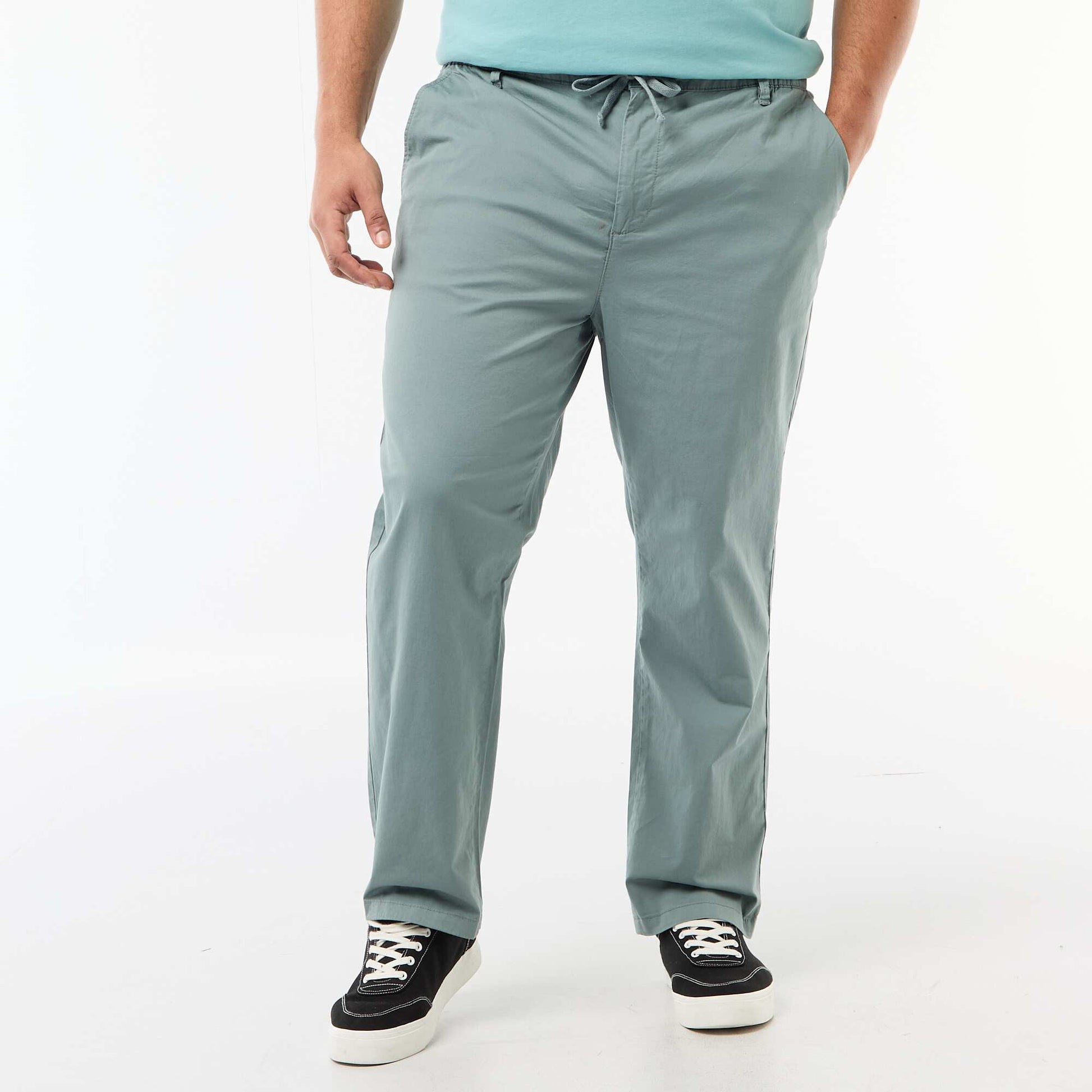 Pantalon chino en twill avec cordons de serrage BLEU