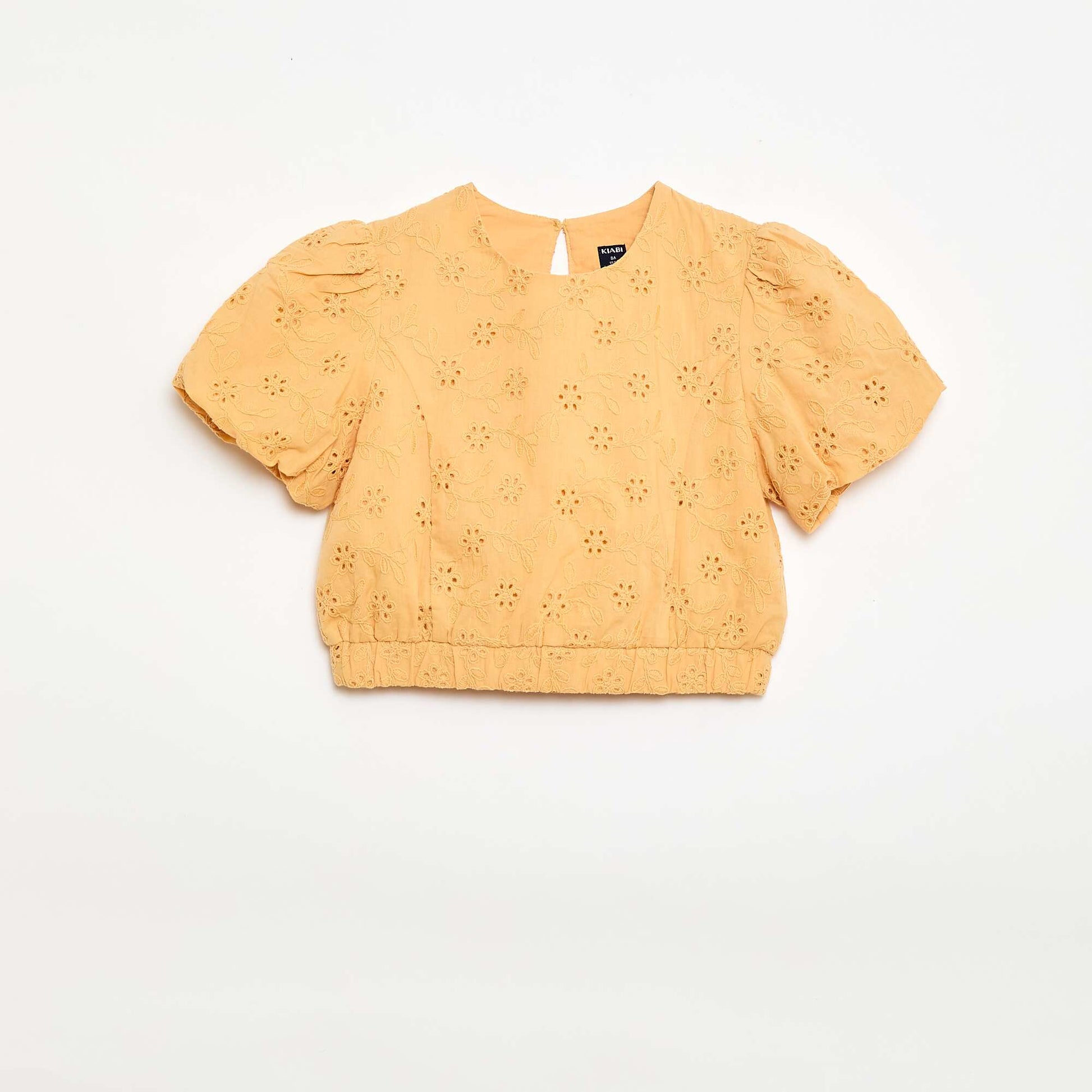 Blouse avec broderies fleurs à manches courtes BEIGE