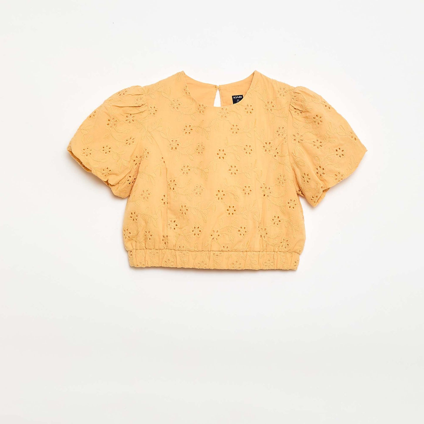 Blouse avec broderies fleurs à manches courtes BEIGE