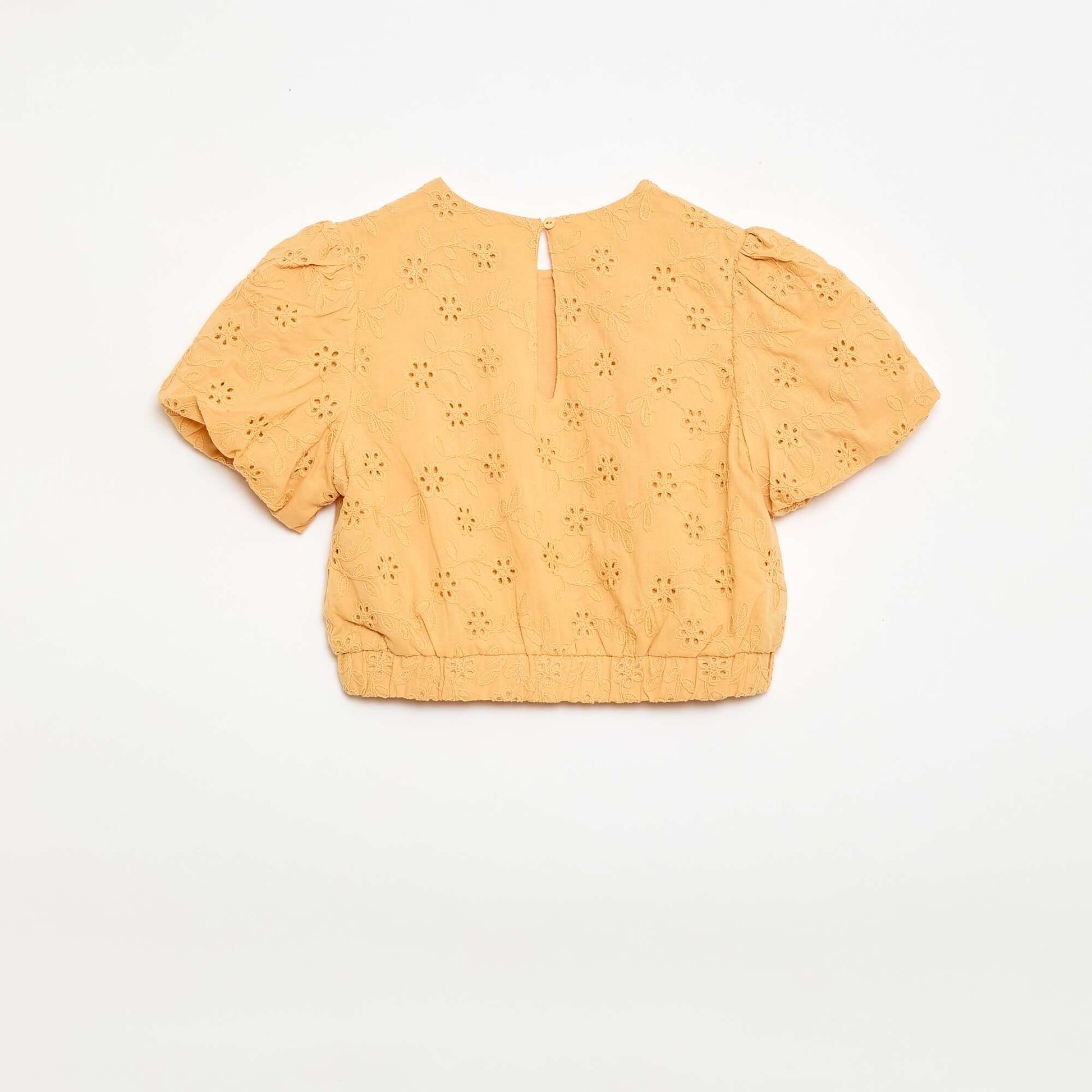 Blouse avec broderies fleurs à manches courtes BEIGE