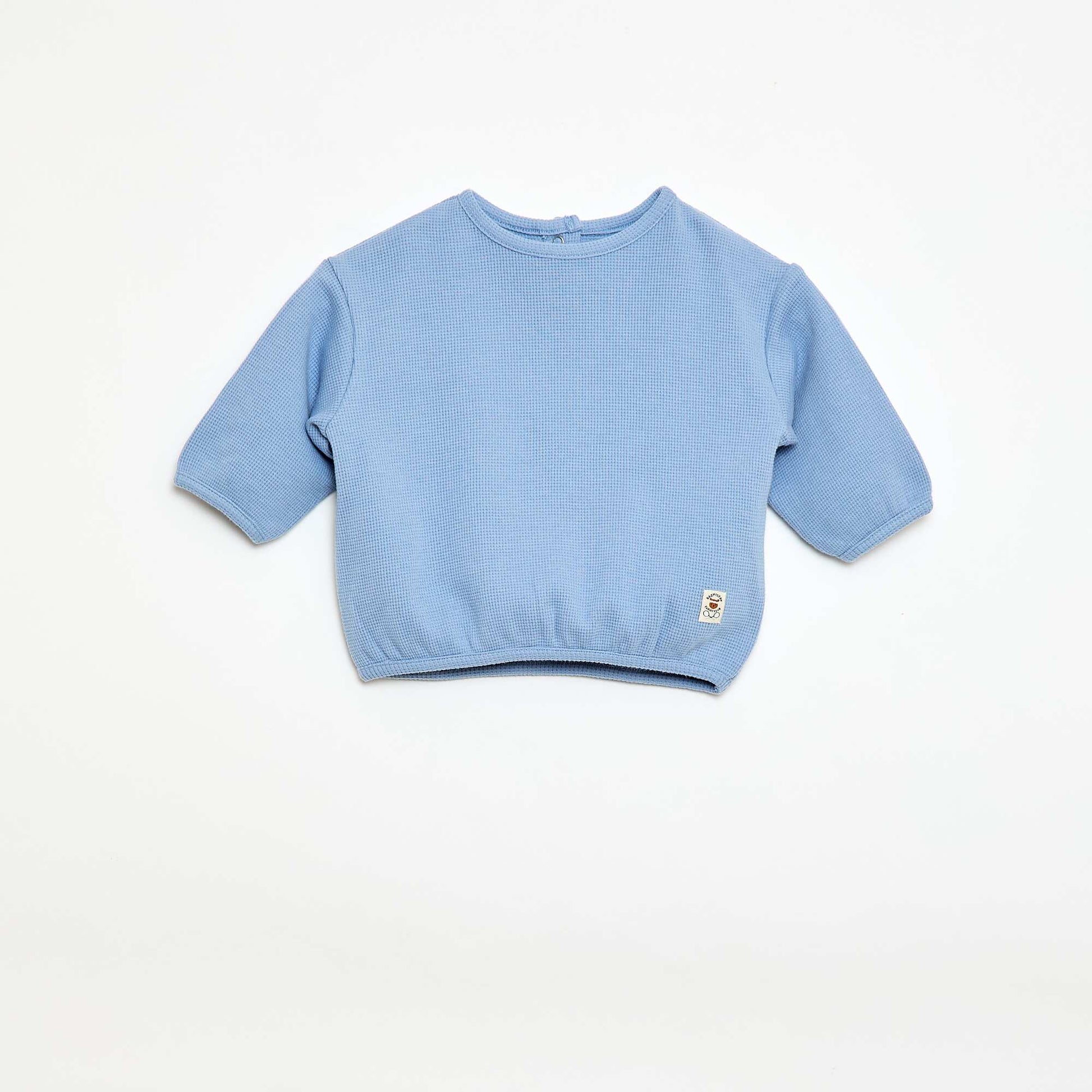 T-shirt à manches longues en maille gaufrée BLEU