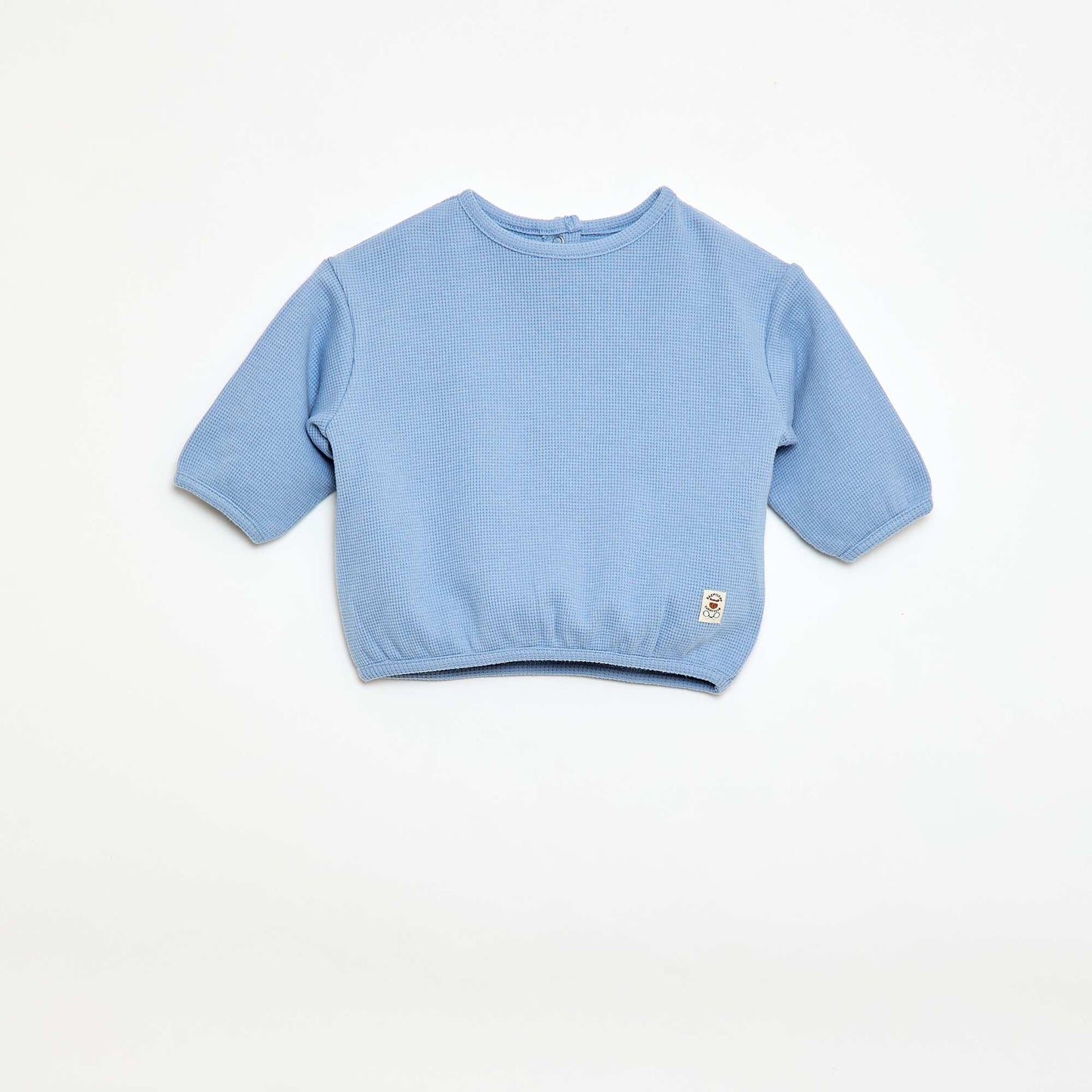 T-shirt à manches longues en maille gaufrée BLEU
