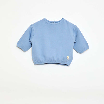 T-shirt à manches longues en maille gaufrée BLEU