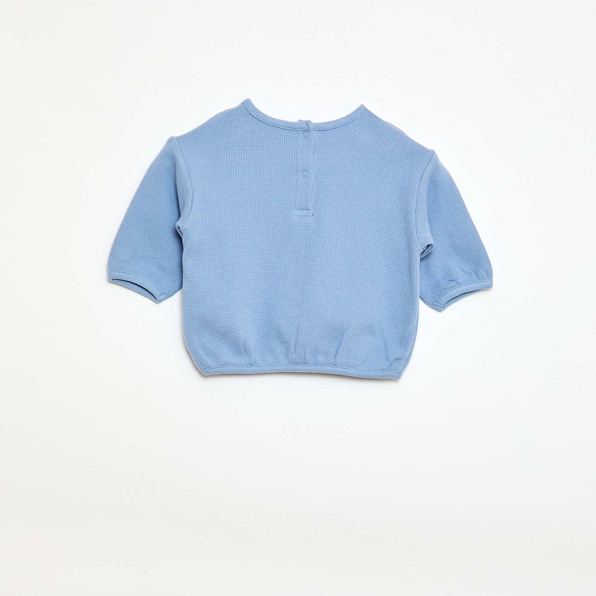 T-shirt à manches longues en maille gaufrée BLEU