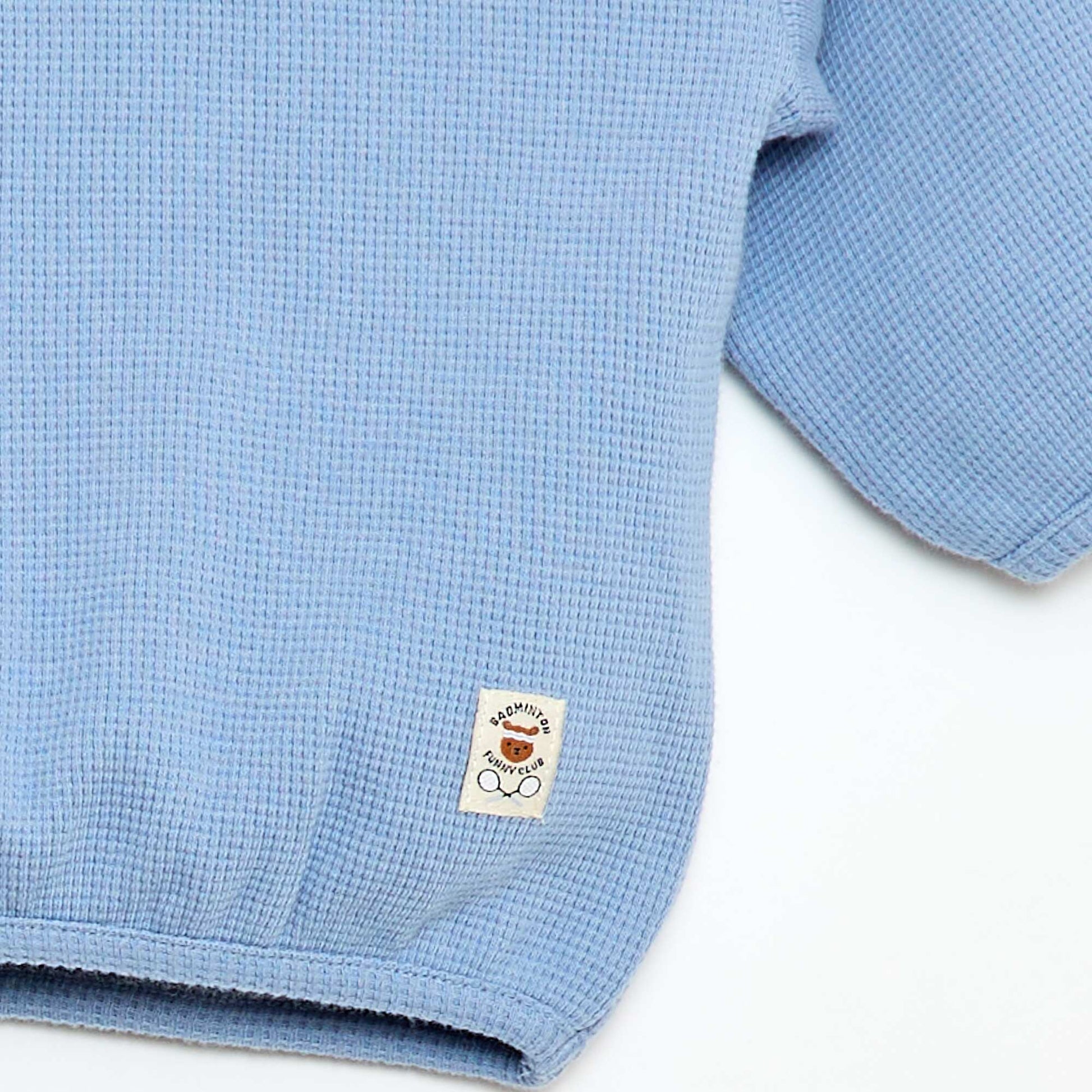 T-shirt à manches longues en maille gaufrée BLEU