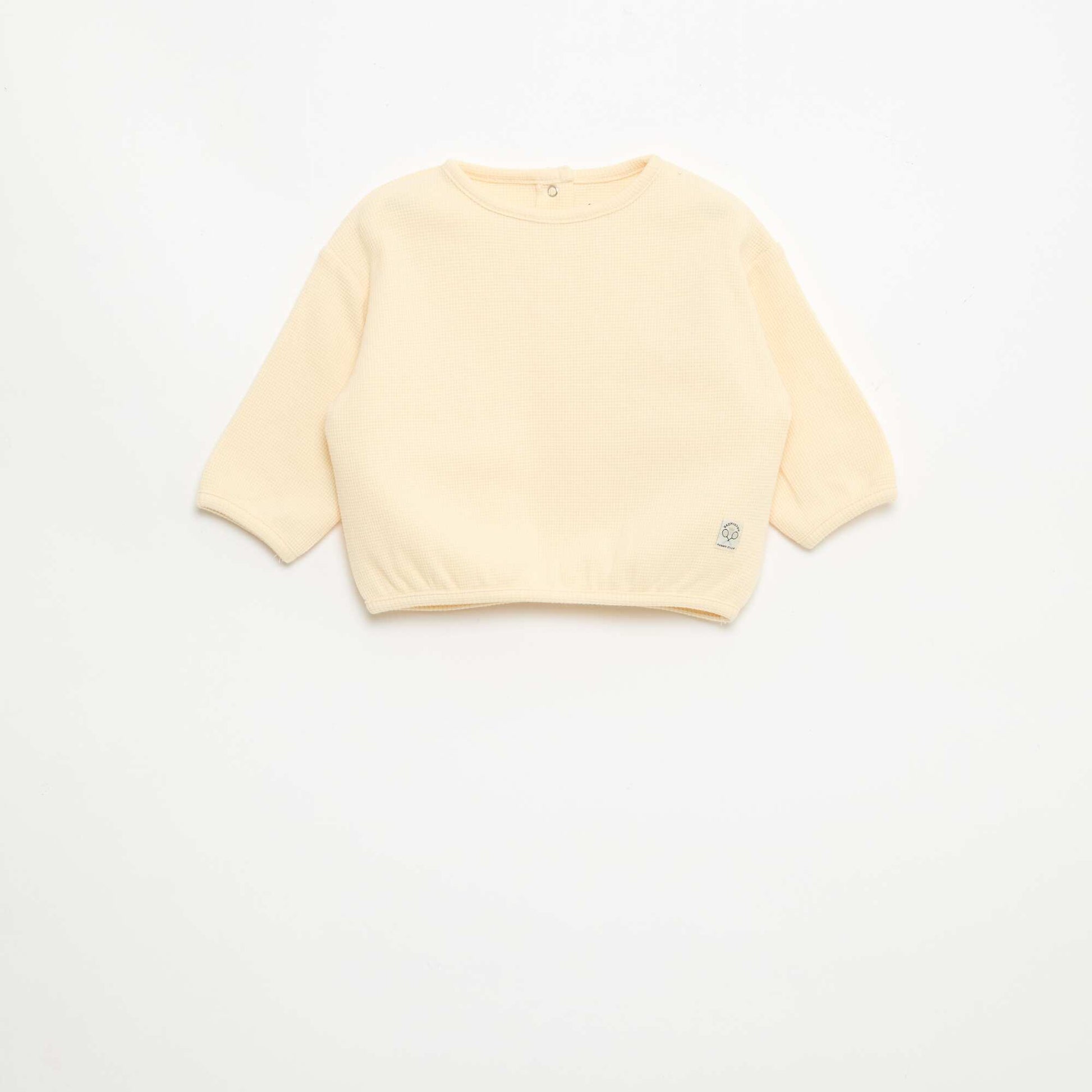 T-shirt à manches longues en maille gaufrée BEIGE