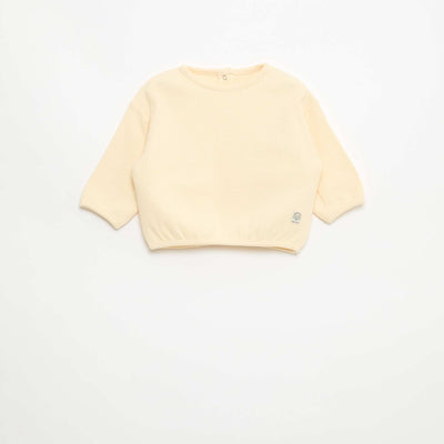 T-shirt à manches longues en maille gaufrée BEIGE