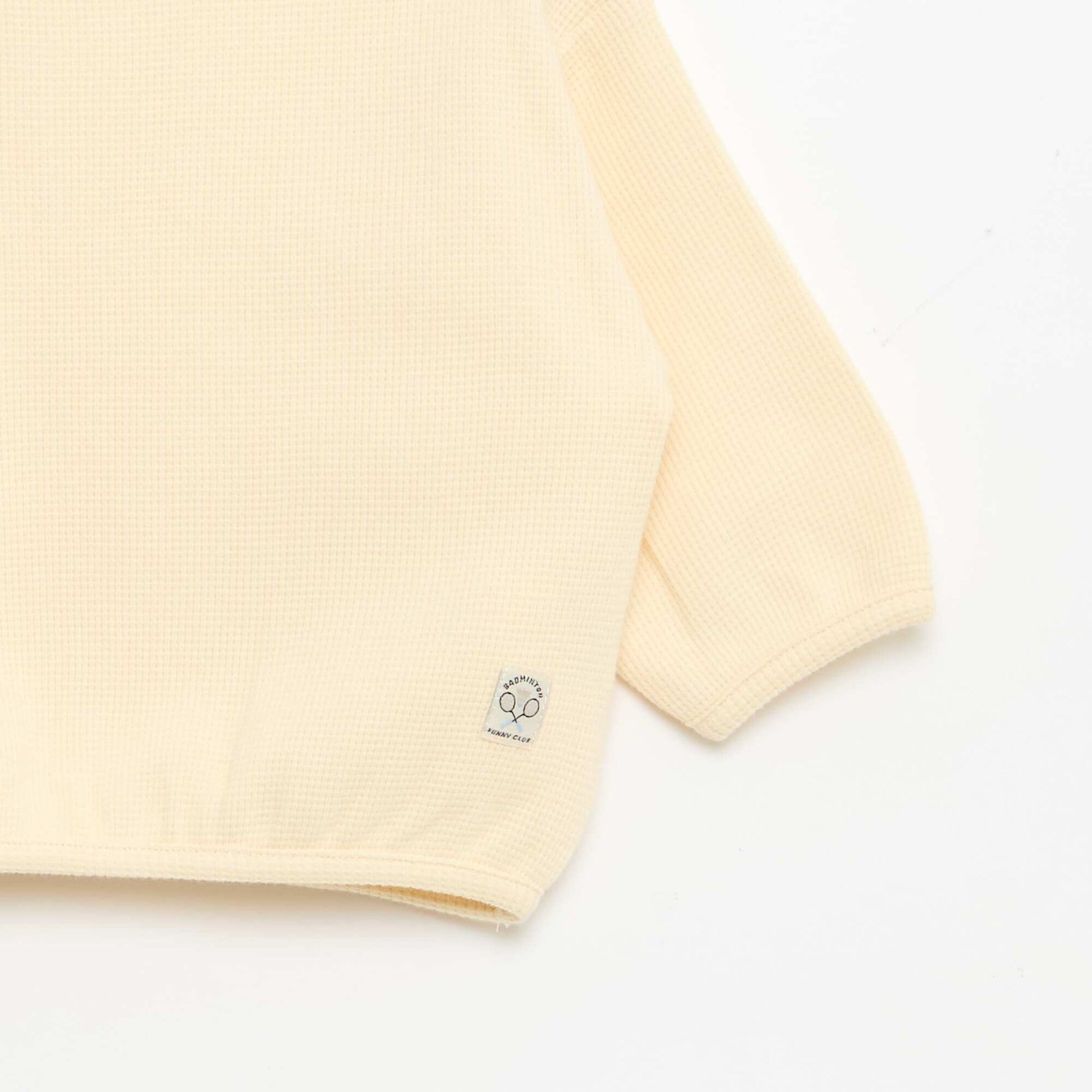 T-shirt à manches longues en maille gaufrée BEIGE