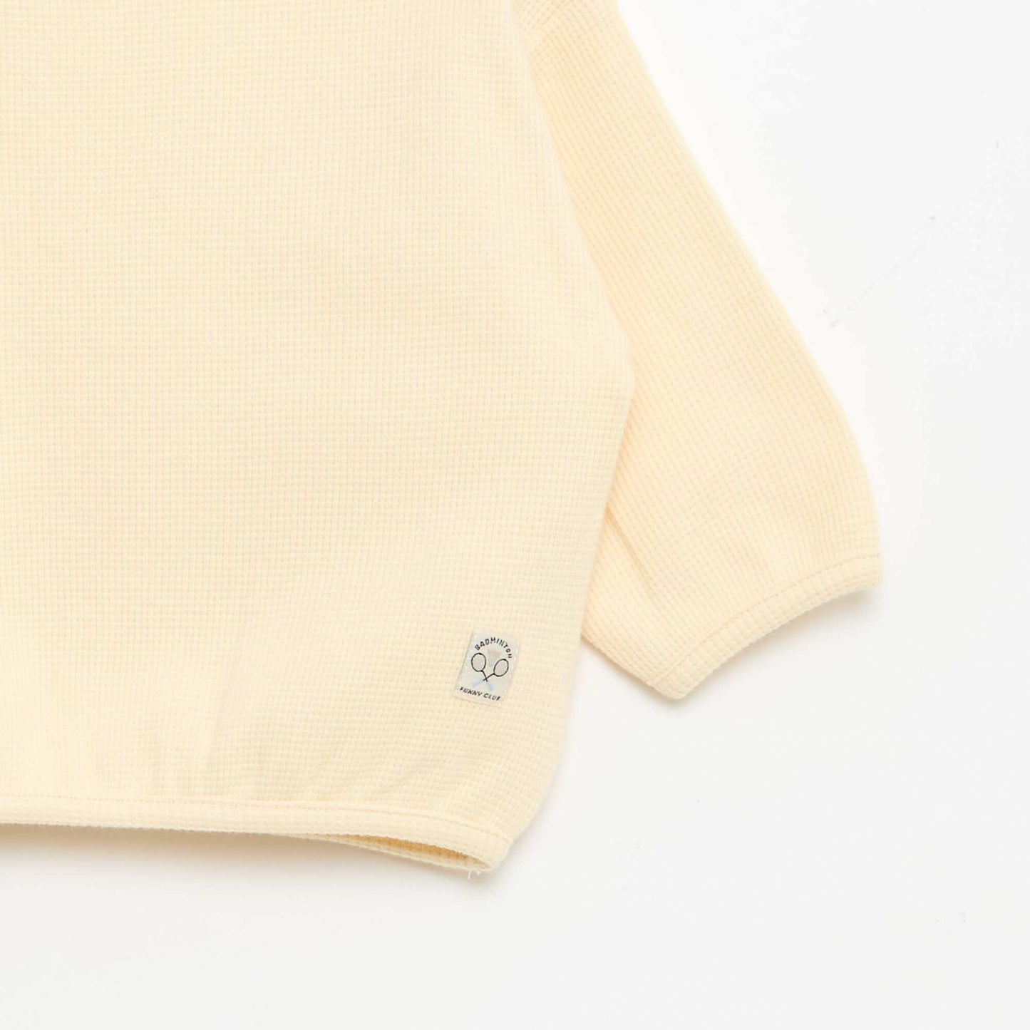 T-shirt à manches longues en maille gaufrée BEIGE