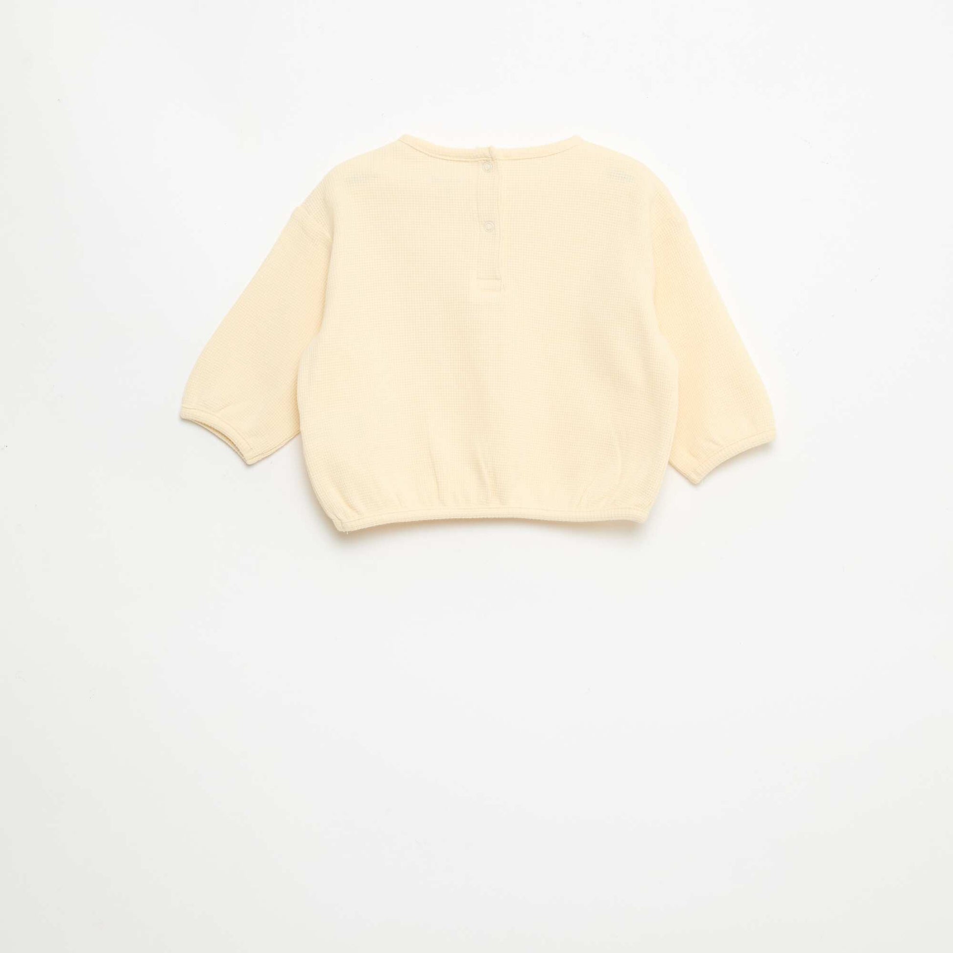 T-shirt à manches longues en maille gaufrée BEIGE