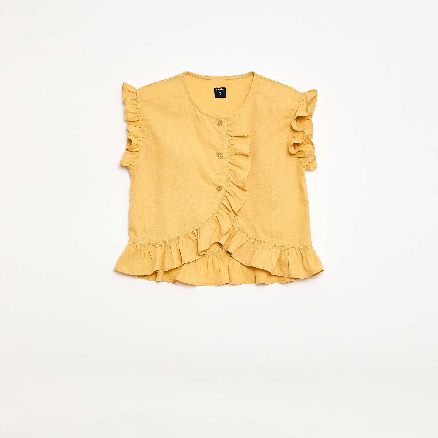 Top à volants en lin mélangé BEIGE