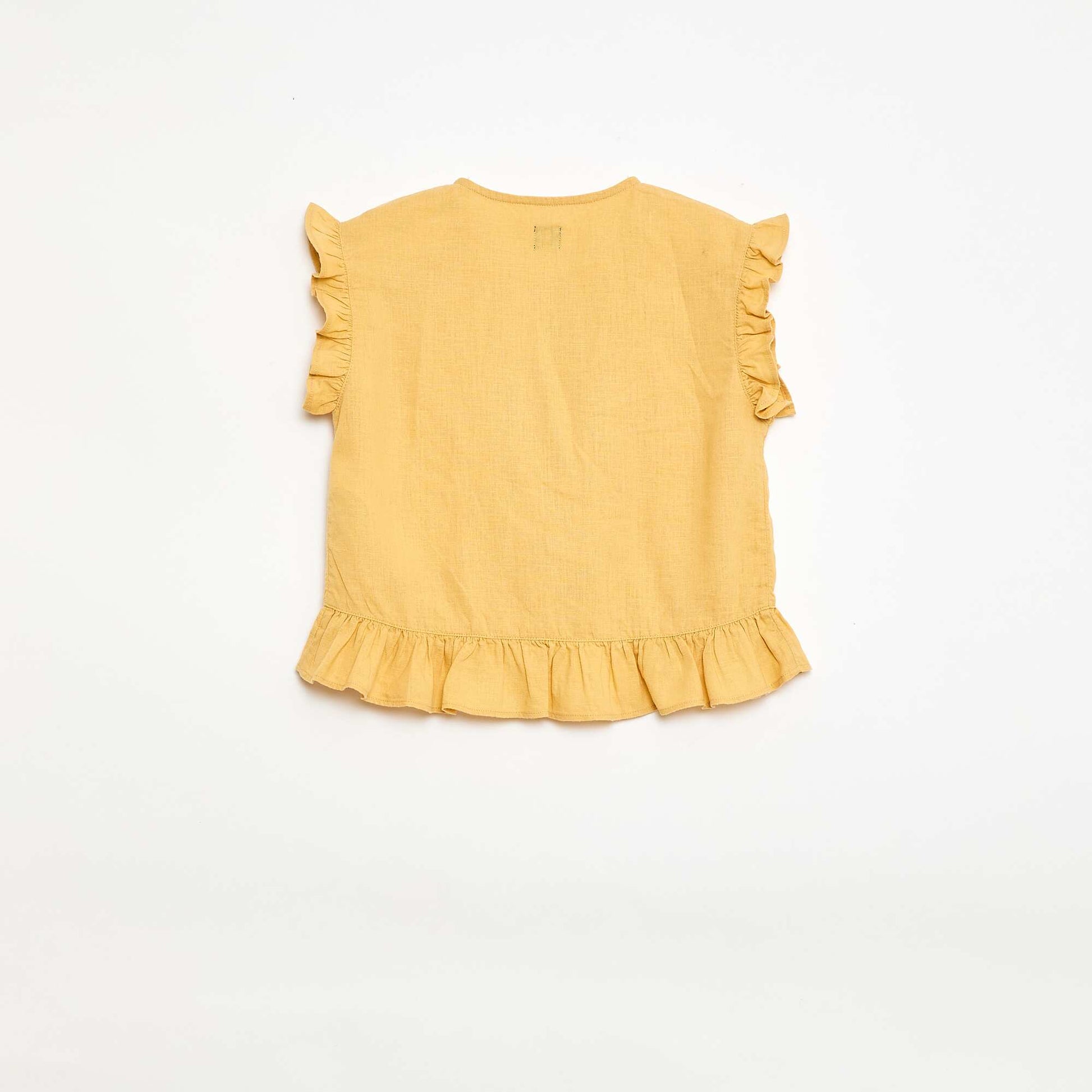 Top à volants en lin mélangé BEIGE