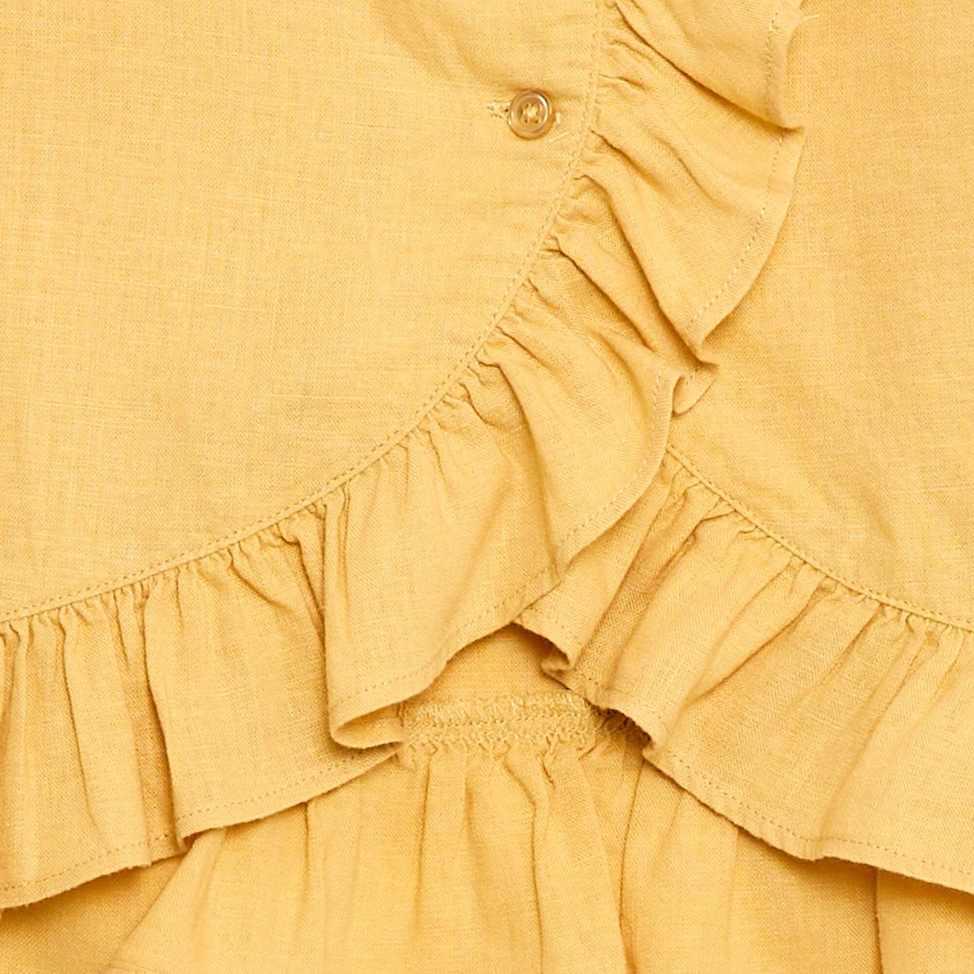 Top à volants en lin mélangé BEIGE