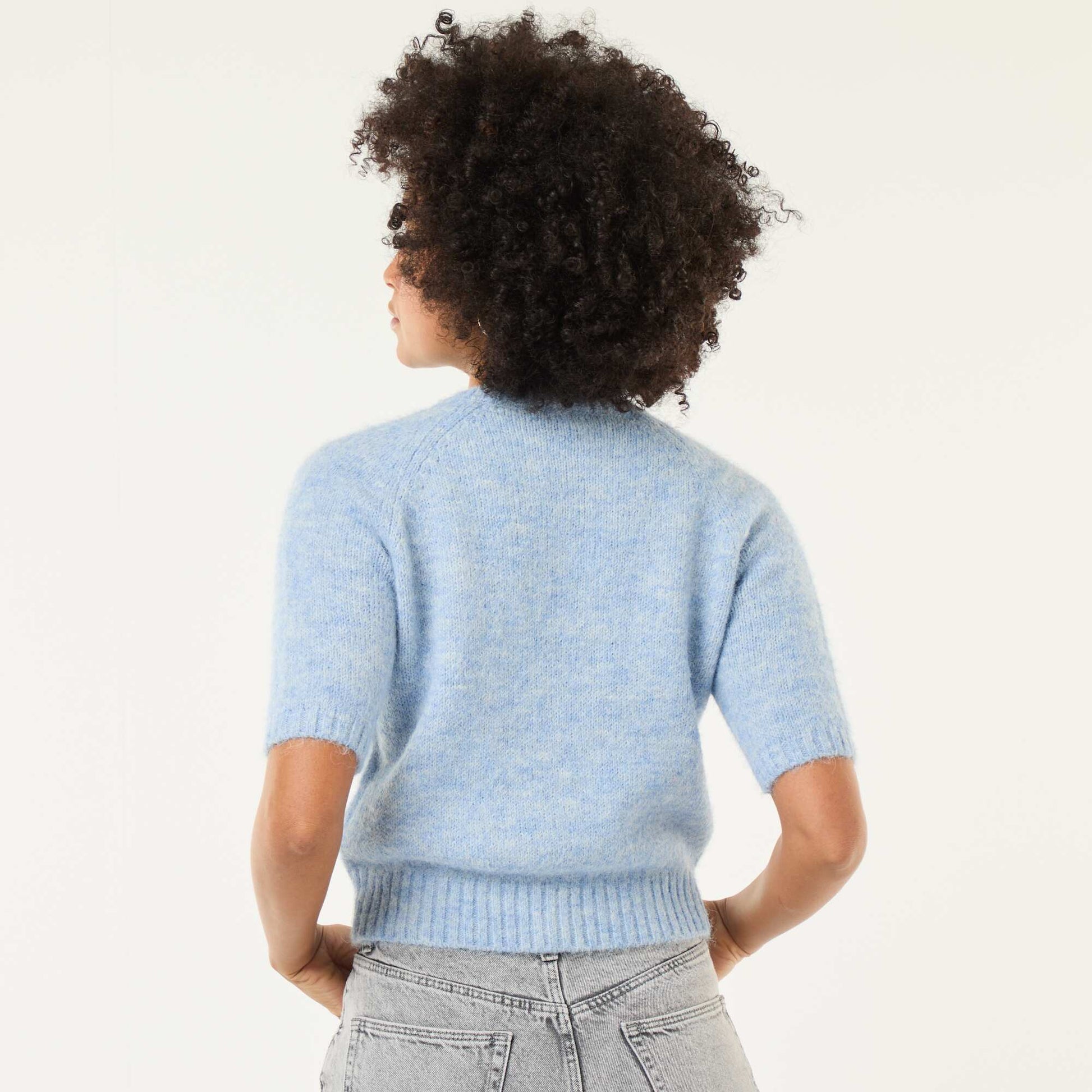 Pull en maille grosse jauge à manches courtes BLEU