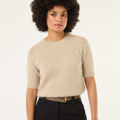 Pull en maille grosse jauge à manches courtes BEIGE