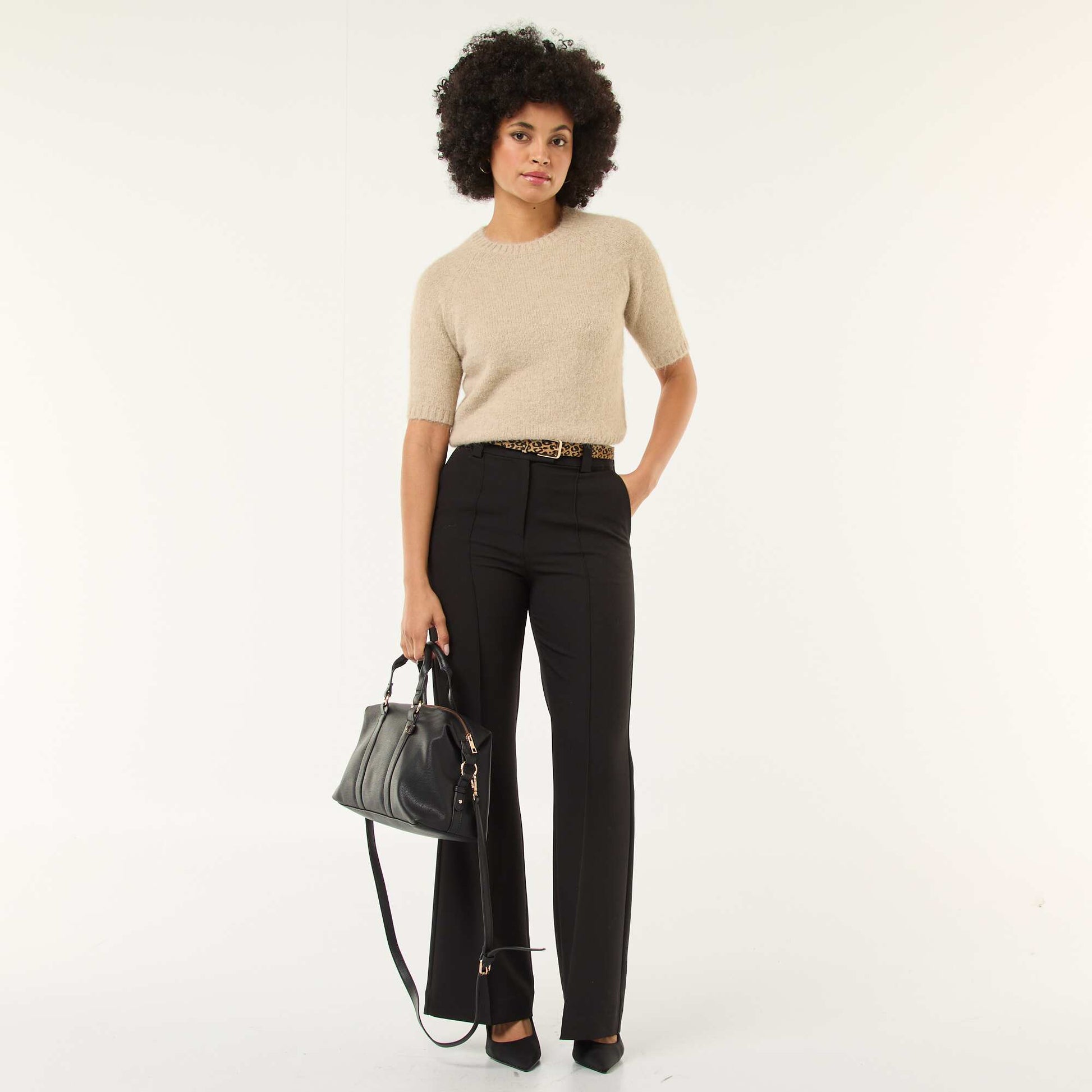 Pull en maille grosse jauge à manches courtes BEIGE