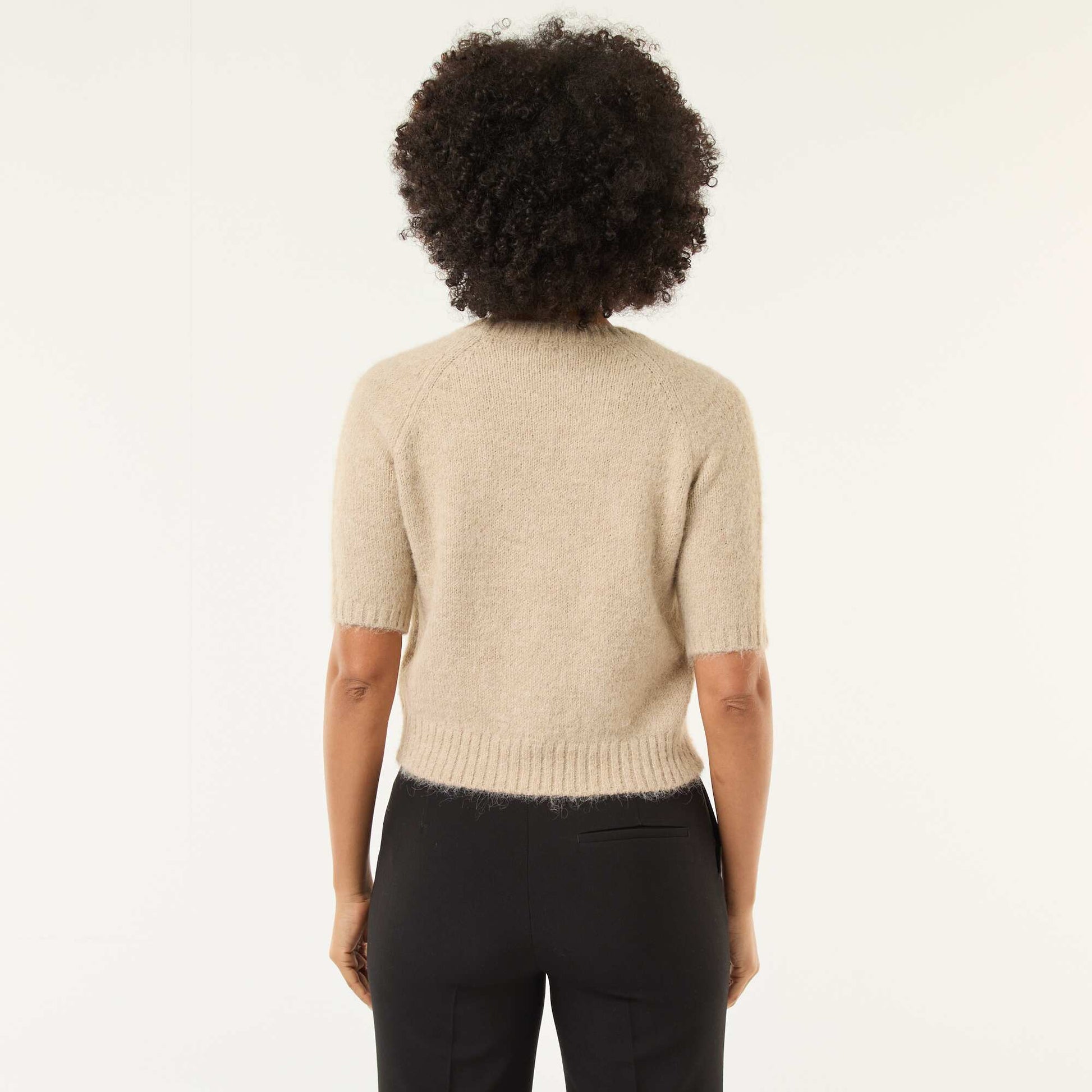 Pull en maille grosse jauge à manches courtes BEIGE